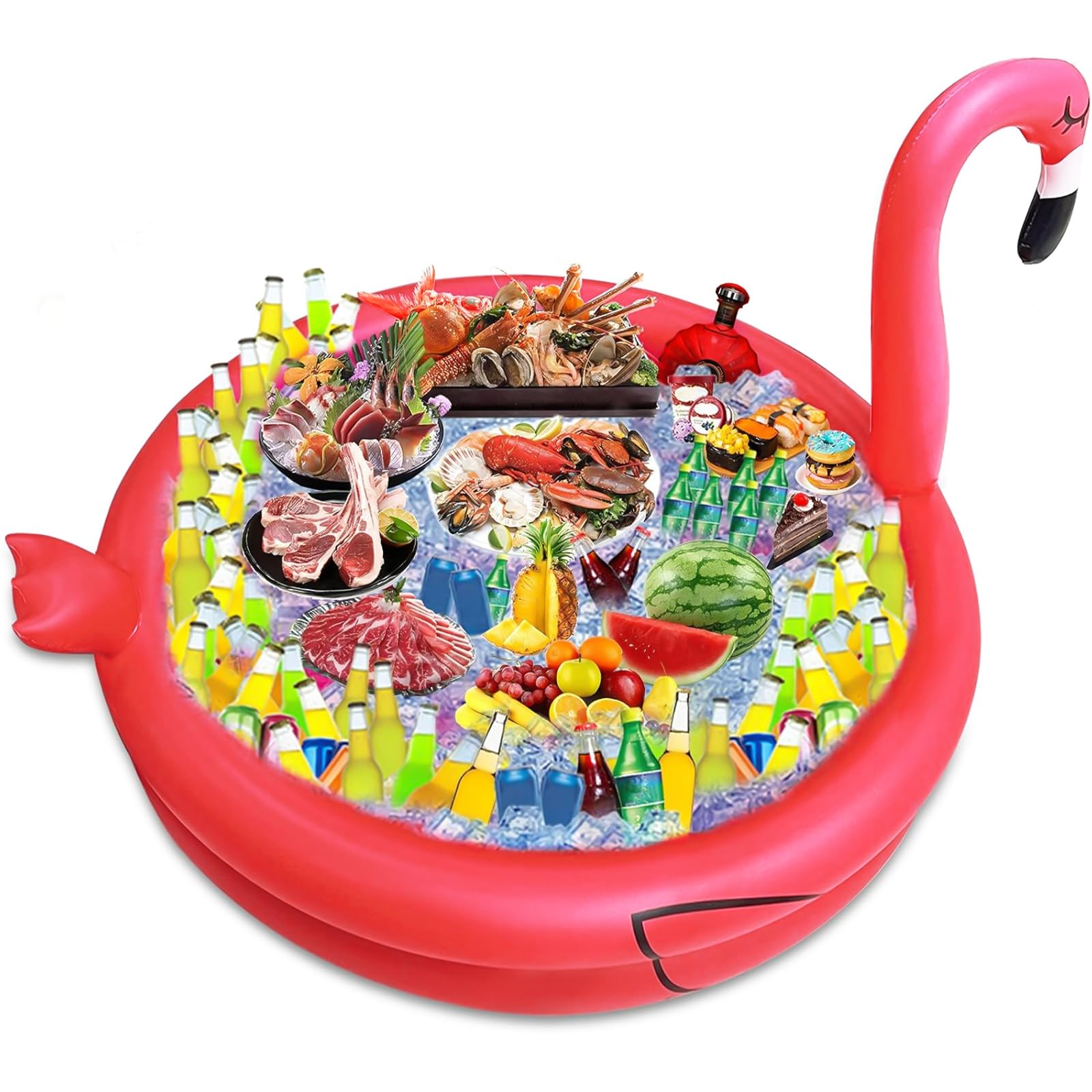 TURNMEON 130+ Cans Super Large Capacity Inflatable Flamingo Drink Cooler with Bottom Quick-Drain, Luau Hawaiian Tropical Birthday Themed Party Supplies, Summer Outdoor Pool Party Decorations