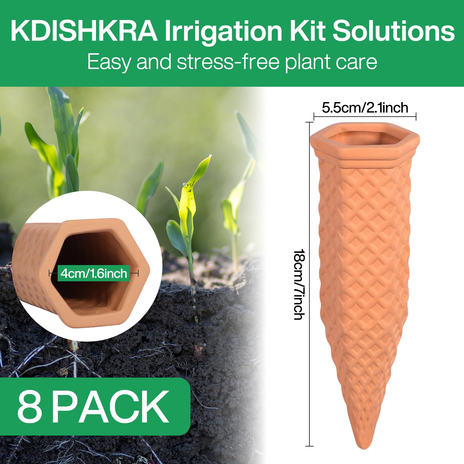 Geiserailie - 8 Coni Di Irrigazione In Argilla Per Piante | Palline In Terracotta Per Auto-irrigazione, Ideali Per Vacanze E Uso Quotidiano