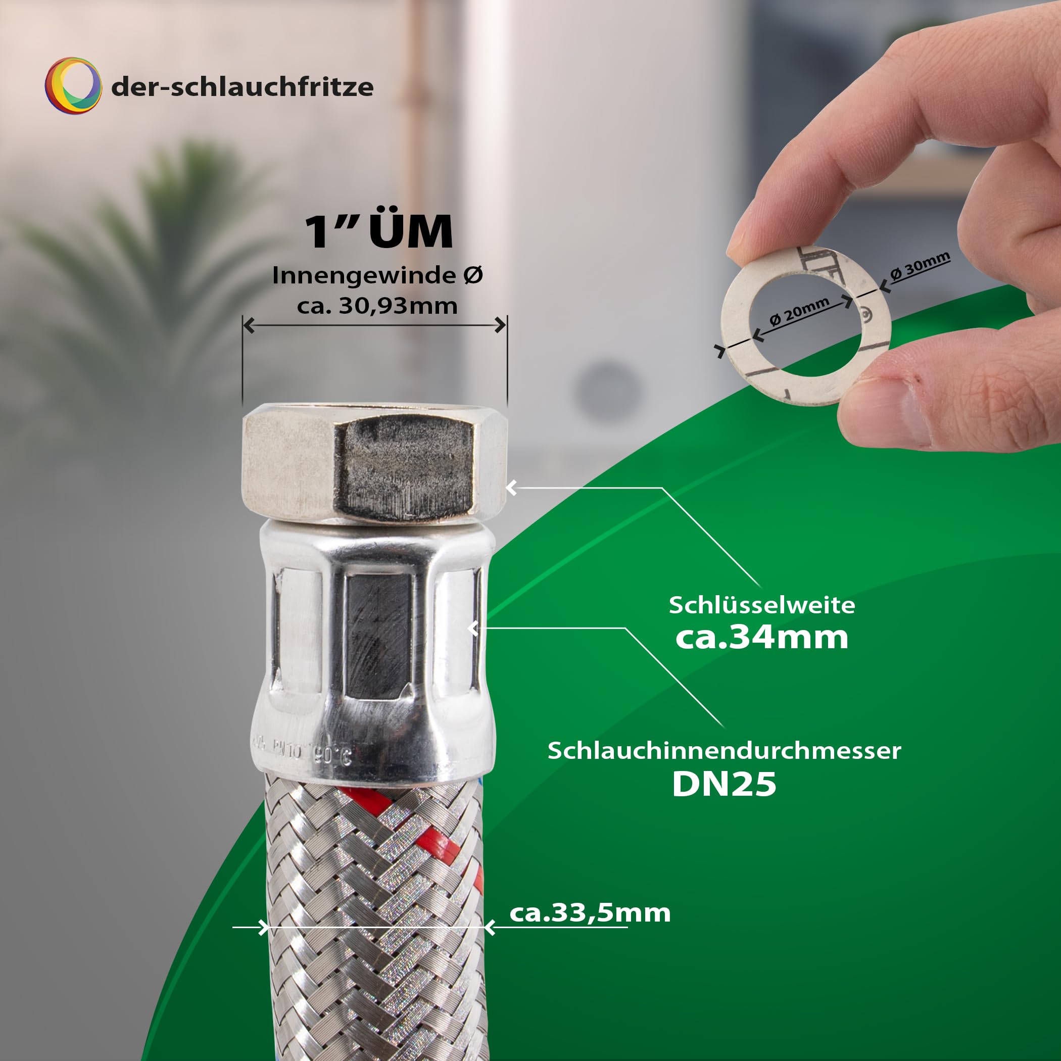Tuyau Blindé 1"ÜM x 1"ÜM (DN25) - 1,00m / 1.000mm
