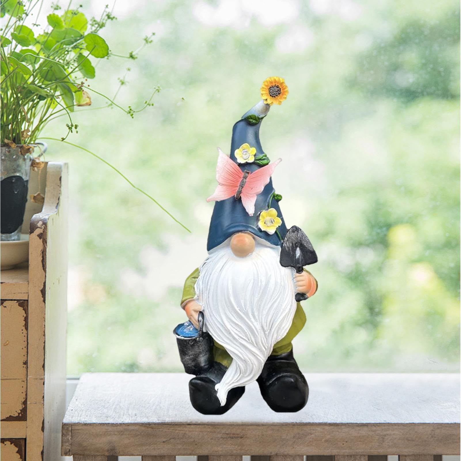 Statua gnomu - zabawna kora na zewnątrz, rzeźby karłowate ze światłem LED, uroczy trawnik, podwórko, patio, podwórko, odporny na warunki atmosferyczne materiał żywiczny, ornament krajobrazowy p