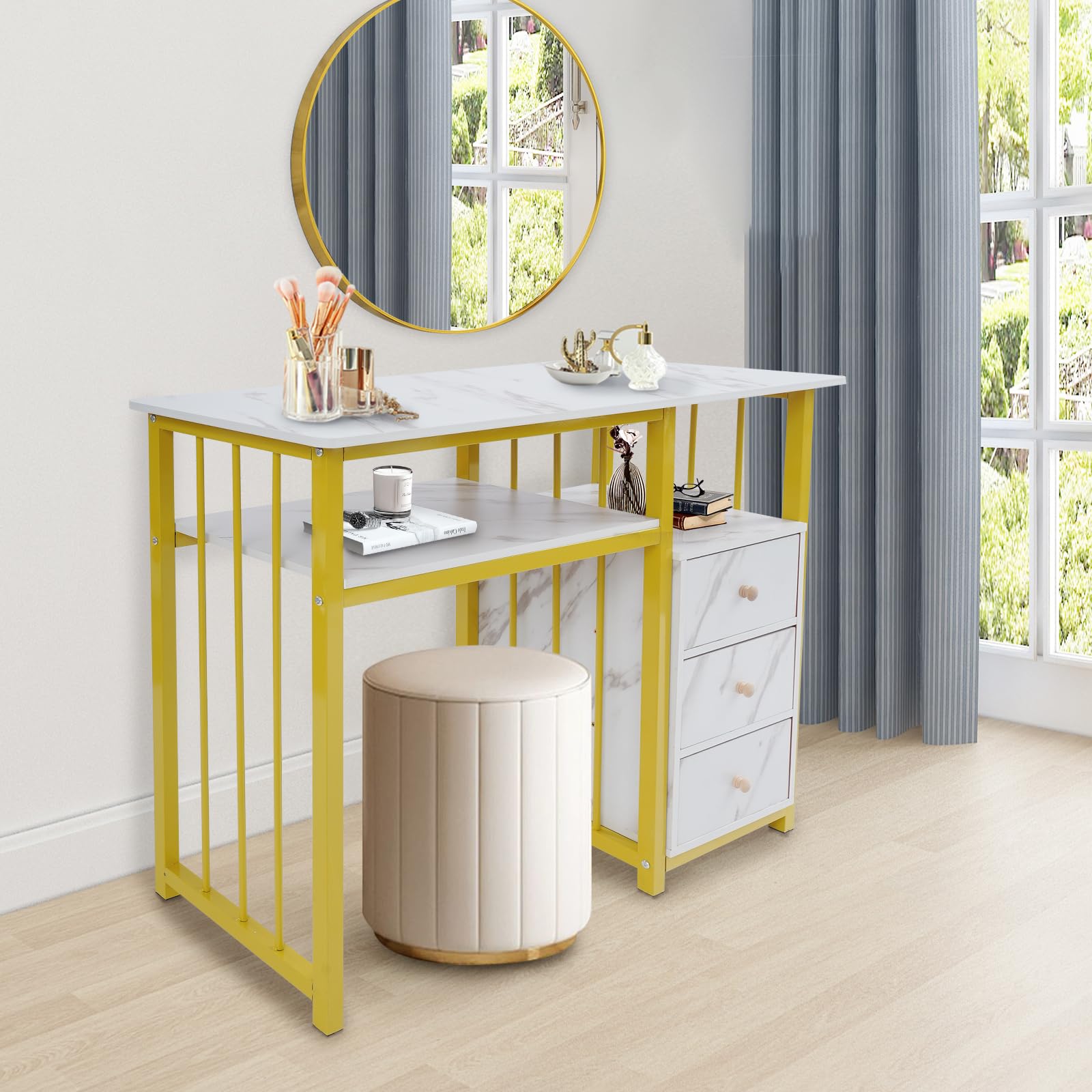 Tavolo per manicure con 3 cassetti, scrivania per unghie 100x40x76 cm, tavolo da studio e da computer, piccolo banco da lavoro per salone di bellezza, home spa e ufficio