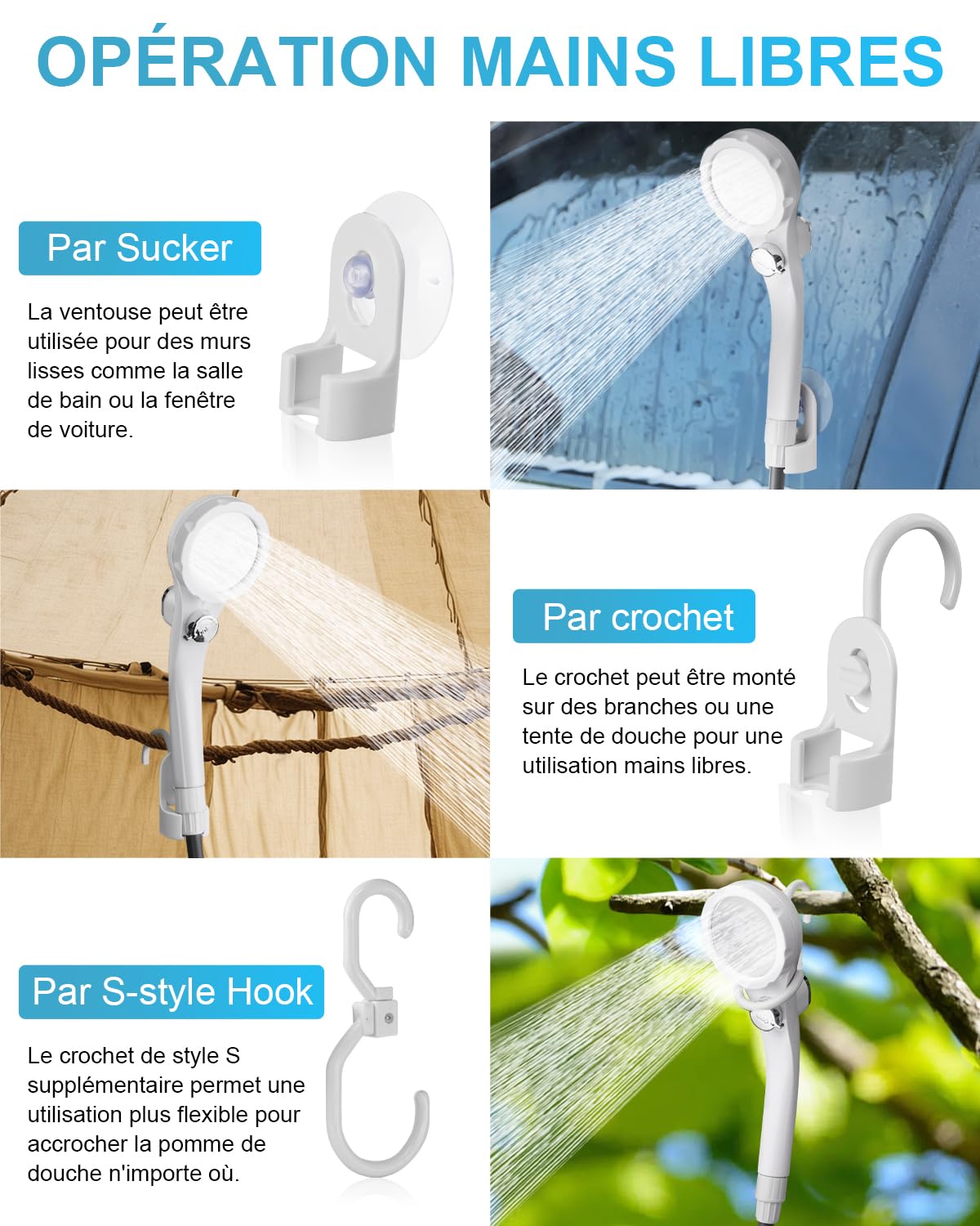 AUTOPkio Douche de Camping Portable, 12V Douche Réglable avec Pomme pour Camping-Car, Plage, Animal Domestique, Lavage de Voiture (Gris, sans Pulvérisateur