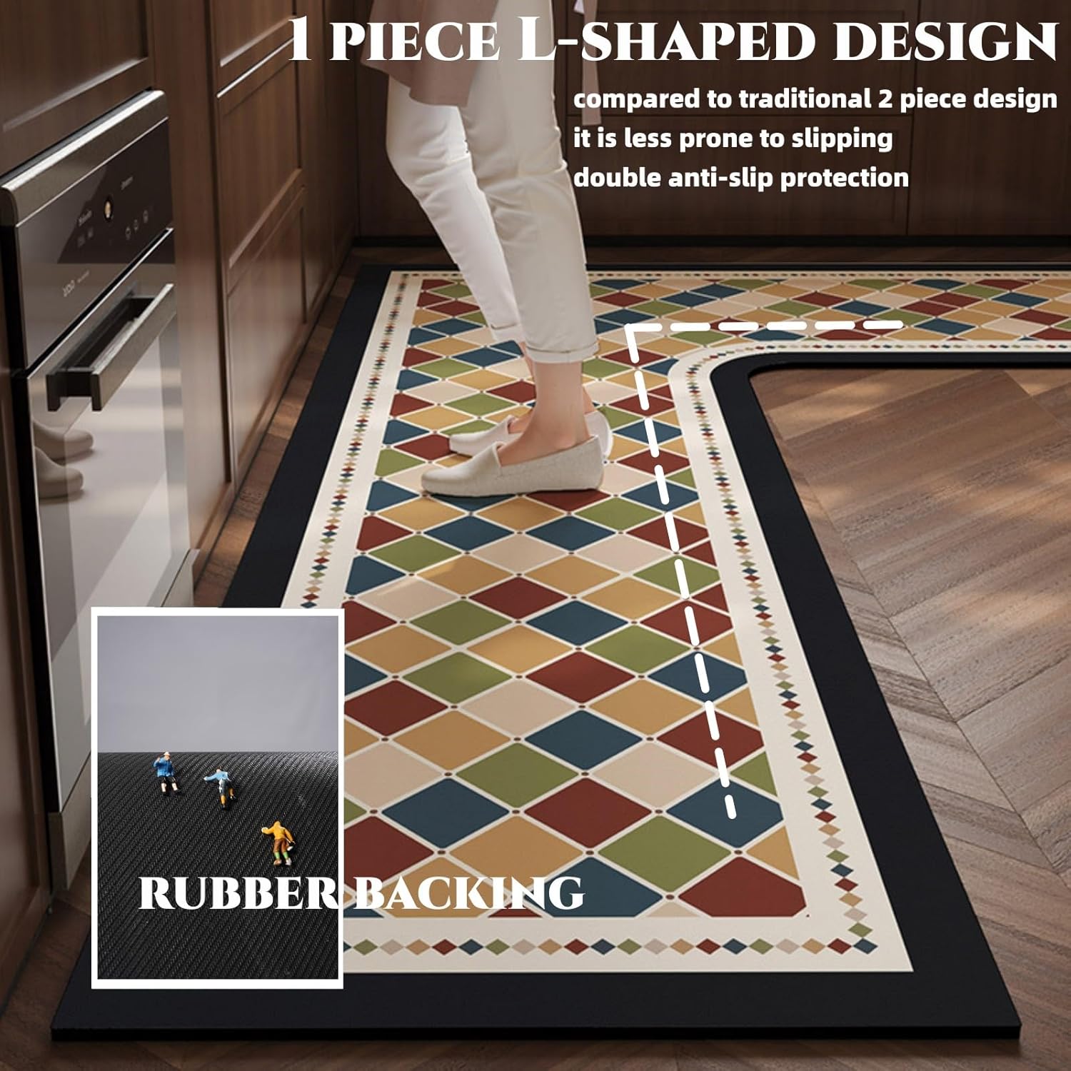 Corner Sink Kitchen Mat, 1-Piece L Shaped Rug for Kitchen, Super Absorbent Kitchen Floor Mats, Double Anti-Slip Printing Corner Mat for Home (Black Branch-Left L, 4'11''X3'3'')