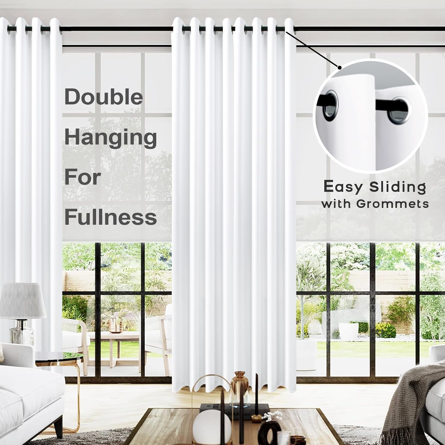 KOUFALL Room Darkening White Curtains 102 Inches Long for Living Room Grommet 60-70% Blackout Window Treaments Sun Heat Light Blocking Extra Long Curtains for Bedroom,52x102 Inch Length 2 Panels Set 52"W x 102"L (Pack of 2) White