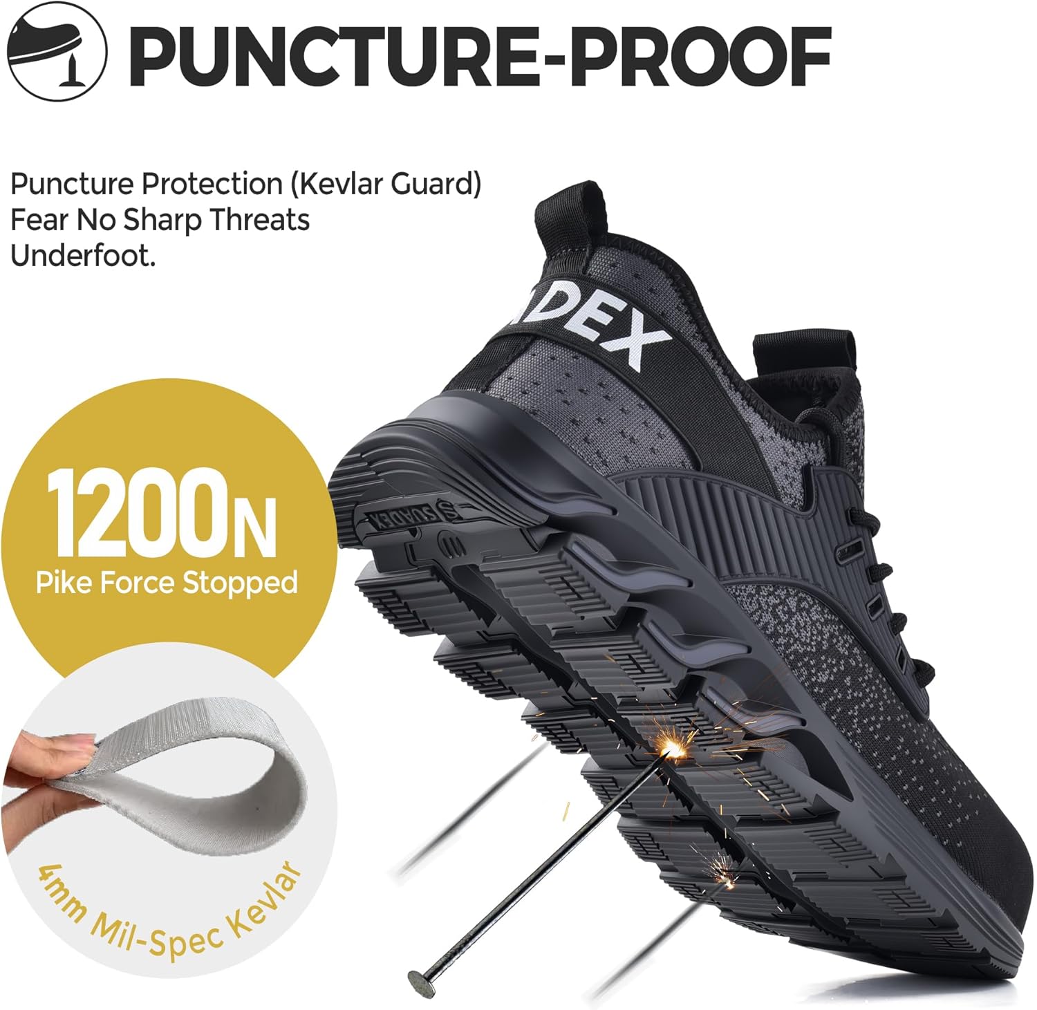 SUADEX Steel Toe Sneakers for Men Women Indestructible Work Safety Shoes Lightweight Comfortable Slip Resistant Composite Toe - Image 5