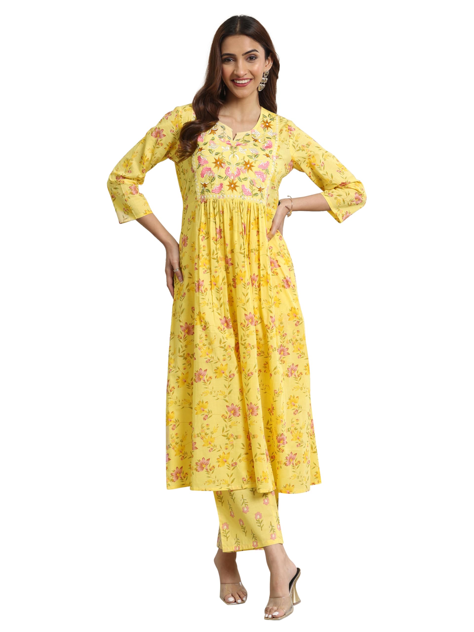 libas Womens Printed Cotton A-Line Kurta With Trousers-picture-25