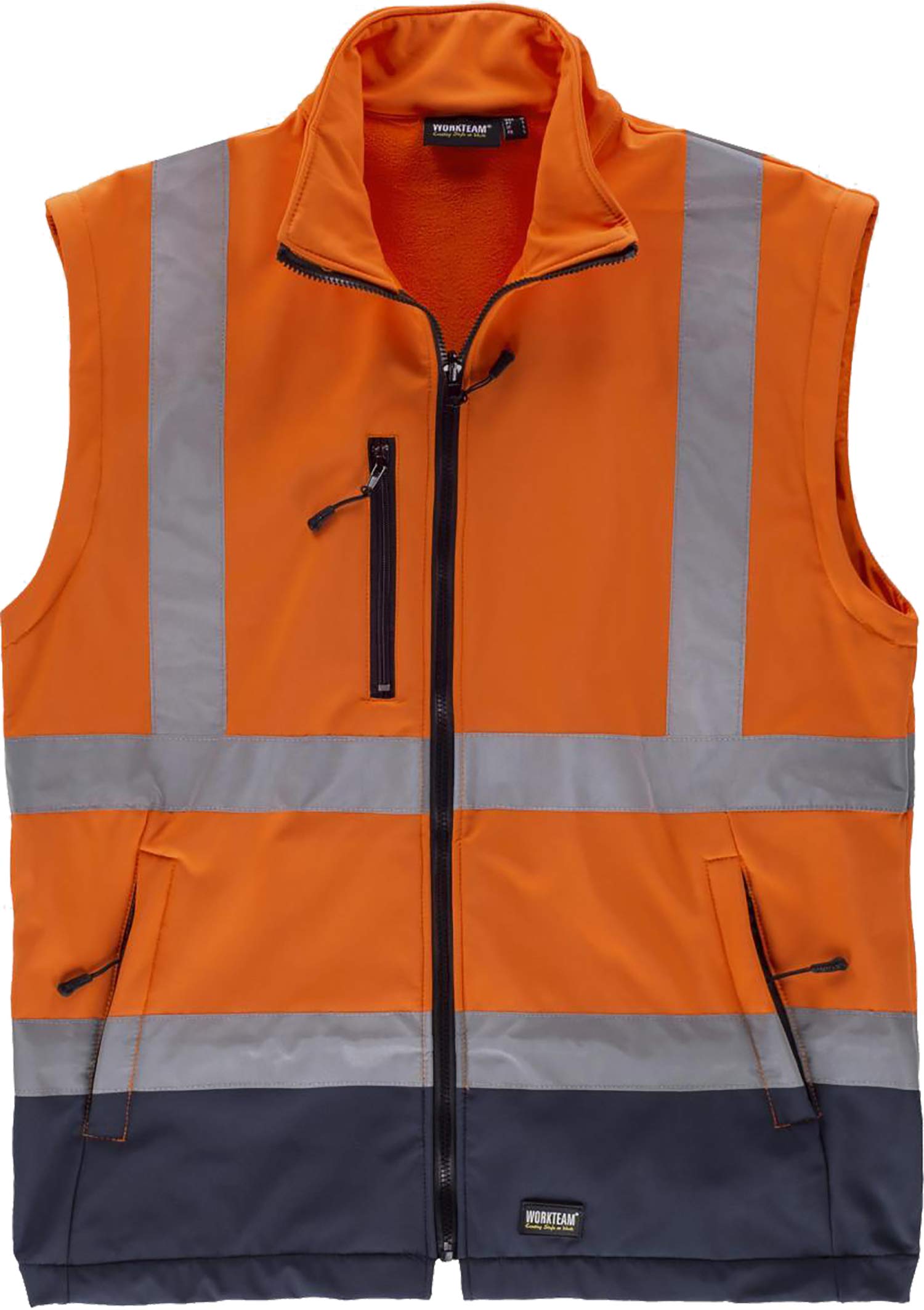 WORKTEAM Parka Convertible 4 en 1 Alta Visibilidad, Impermeable y con Chaqueta Interior Softshell Desmontable, Cintas Reflectantes, Protección Frío y Lluvia. Hombre