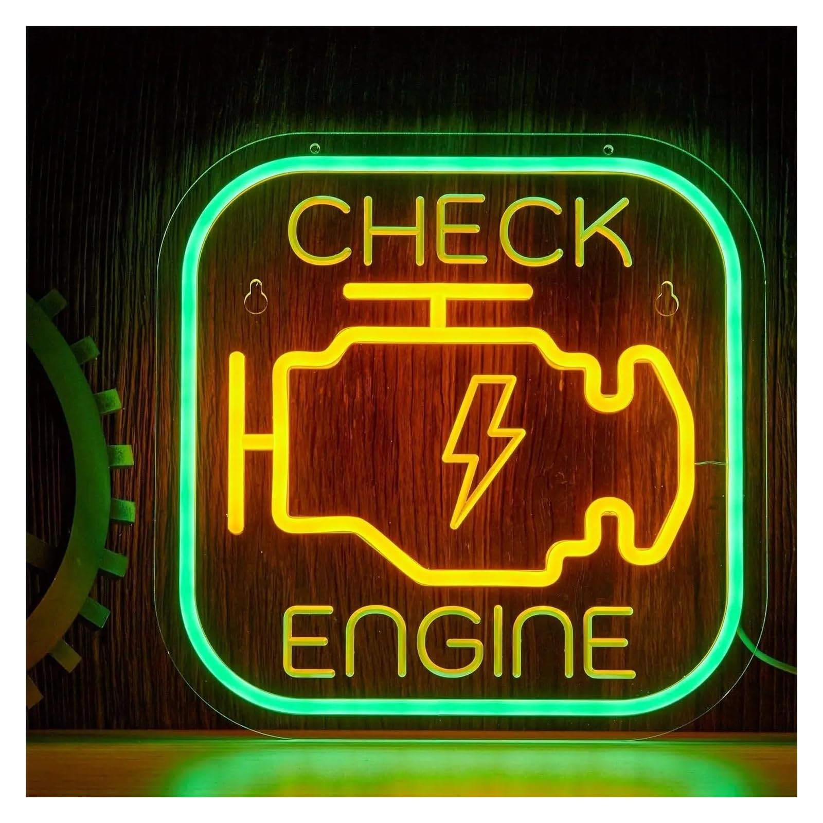 XENITE Hanging Art Neon Signs Check Engine Neon Sign USB Dimmab LED Lights for Garage Man Cave Auto Repair Shop Workshop Decoration Birthday Wall Decor 12.6x12.6in