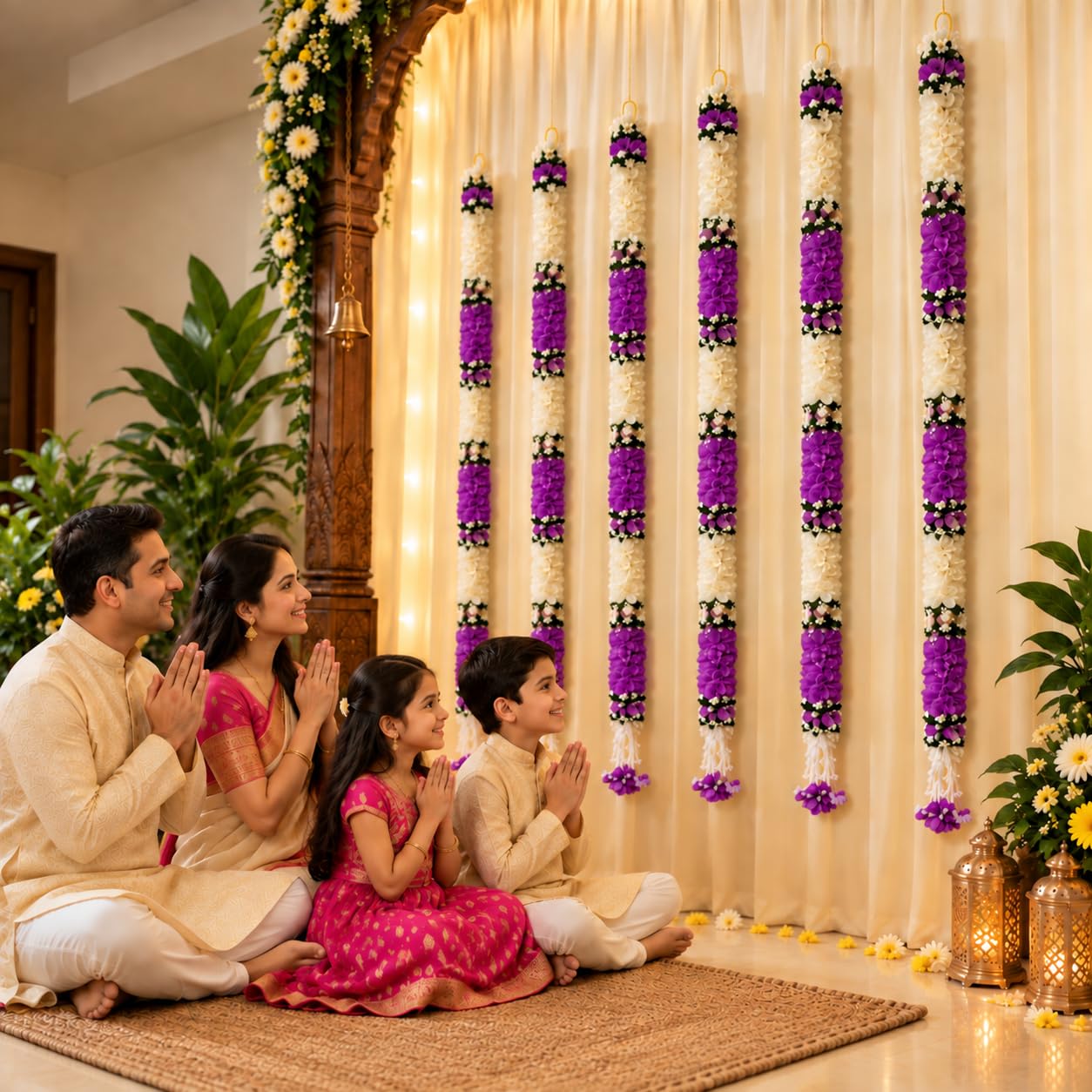 Artificial Flower Garlands - White Jasmine & Orange -15 Artificial Flower Garlands - White Jasmine & Orange -15