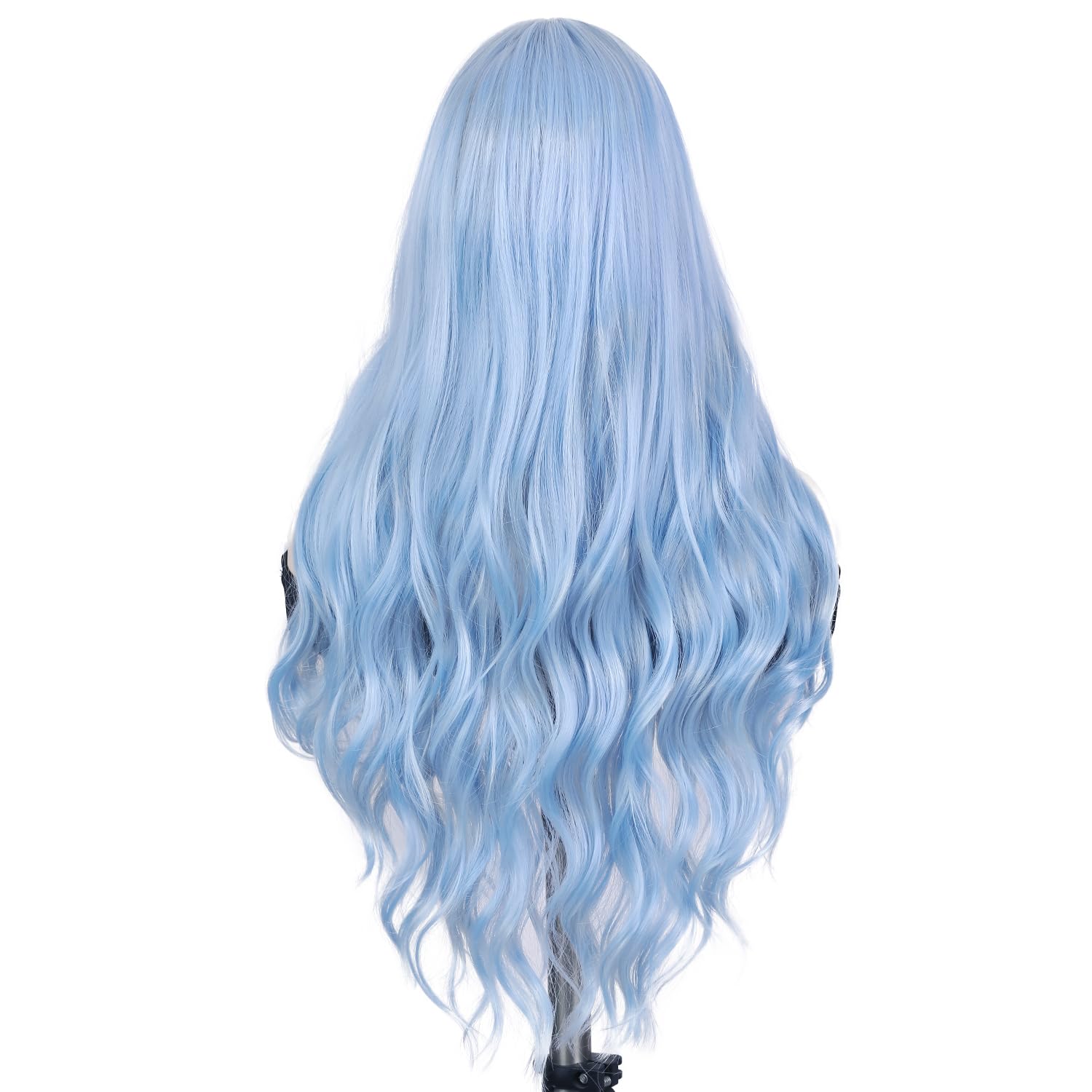 Quantum Love Long Curly Blue Wig for Women Light Blue Long Wavy Wigs 28 Inch Natural Looking Synthetic Fashion Color Hair for Cosplay Halloween Daily Party Use