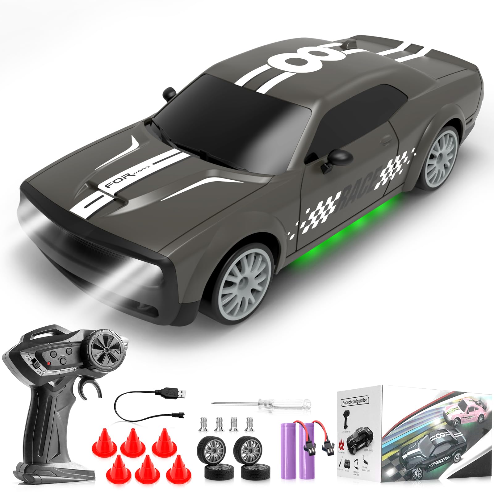 YUZRemote Control Car RC Drift Cars 1:20 Scale 2.4Ghz 4WD High Speed RC Car 2 Rechargeable Batteries with LED Lights RC Racing Toy Cars for Adults Boys Girls Kids Party Birthday Gift