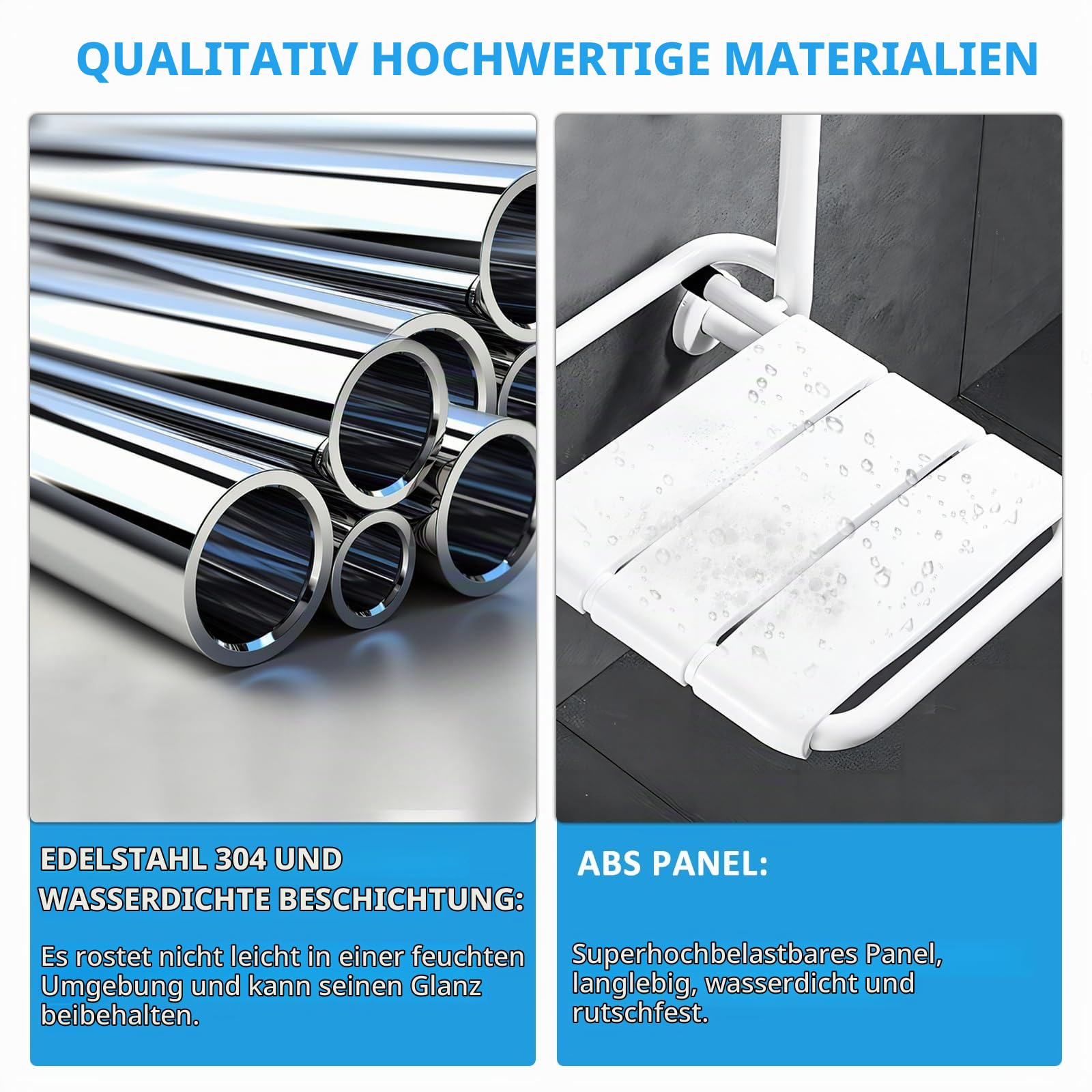 YUCHENGTECH Duschsitz Klappbar Wandmontage 150 Kg Duschhocker | Edelstahl für Senioren Schwangere und Behinderte