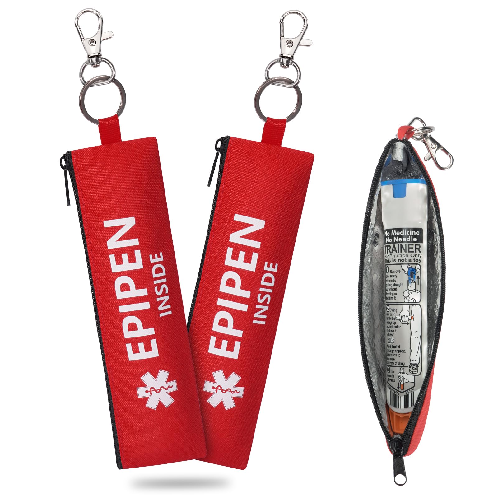 MEDMAX 2-pak izolowany smukły futerał Epipen, przenośna dwustronna saszetka medyczna z nadrukiem awaryjnym, uchwyt na jeden EpiPen – niezbędniki na leki przeciwalergiczne