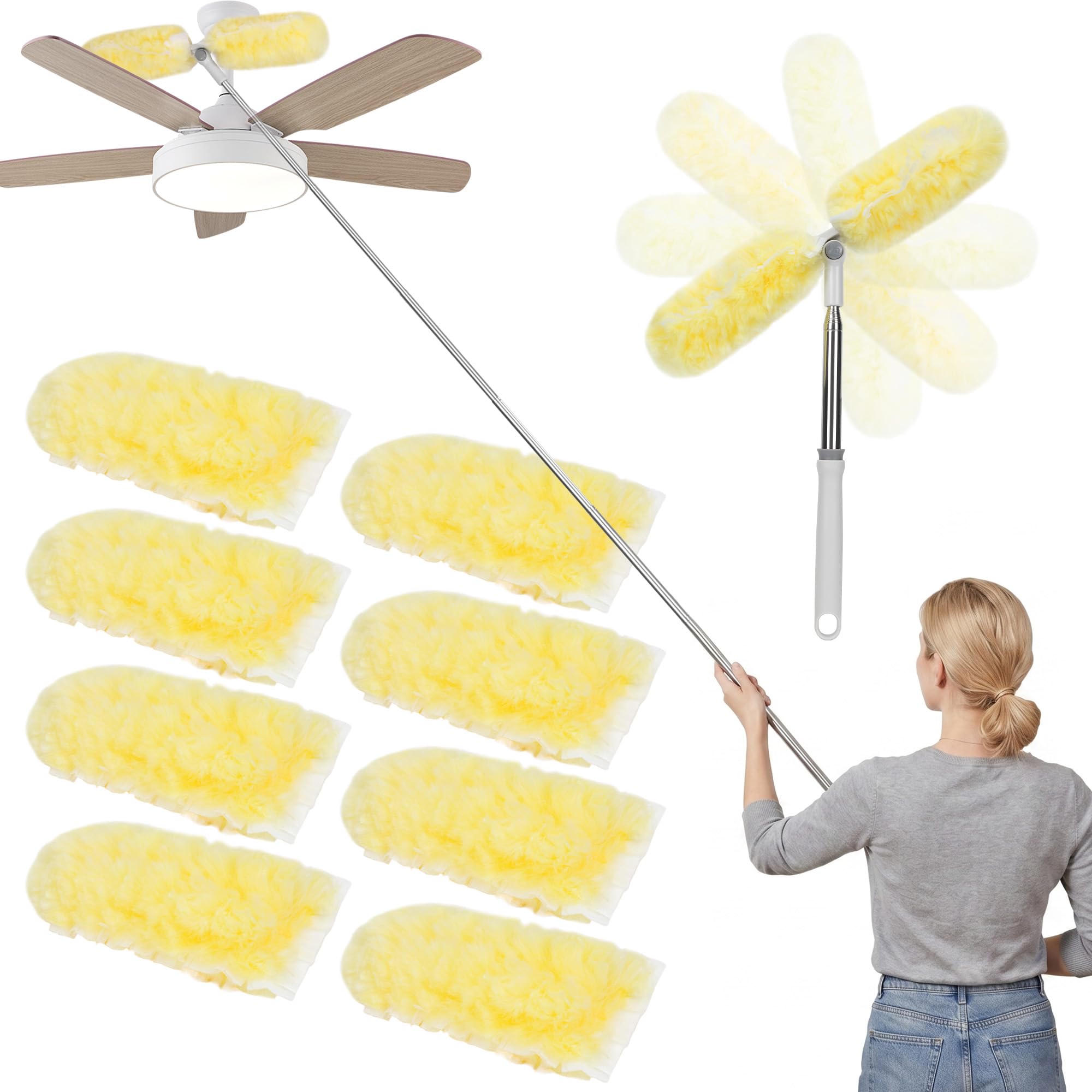 Photo 1 of [Just the dusters] IVYROLL Dual Head Duster with Extended Handle 6 ft, Lockable Extendable Duster Kit with Extension Pole for High Ceiling Fan & Wall, 8 Refills