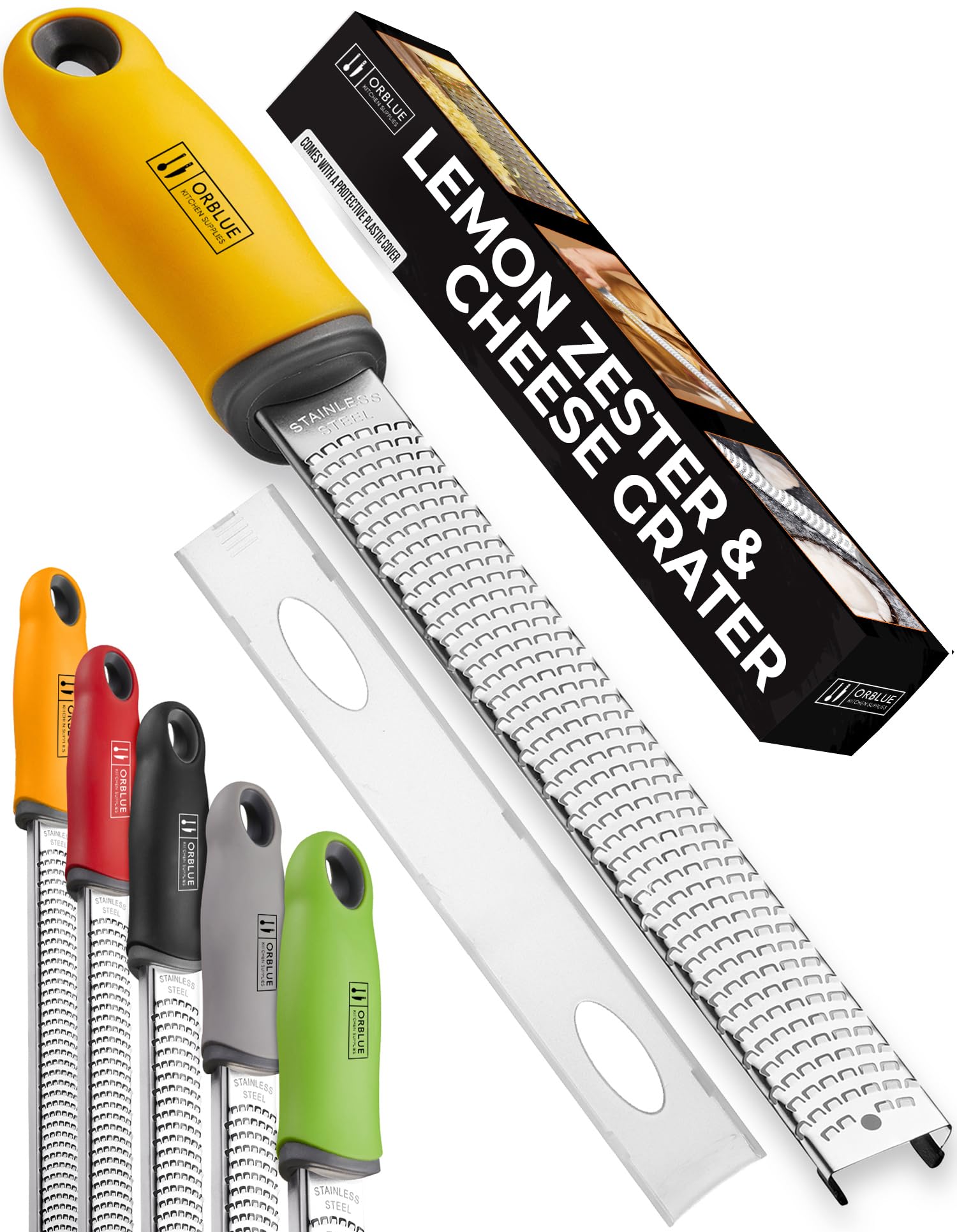Orblue Lemon Zester Cheese Grater - Premium Citrus Zester Kitchen Grater for Parmesan Chocolate Fruits Vegetables Ginger Garlic
