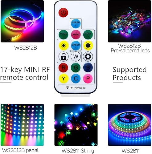 Miniatura 4 de ALITOVE WS2812B WS2811 Controlador LED direccionable RF Remoto inalámbrico Mini Controlador 524V DC para WS2812 WS2811 Color Dream Color Rainbow RGB