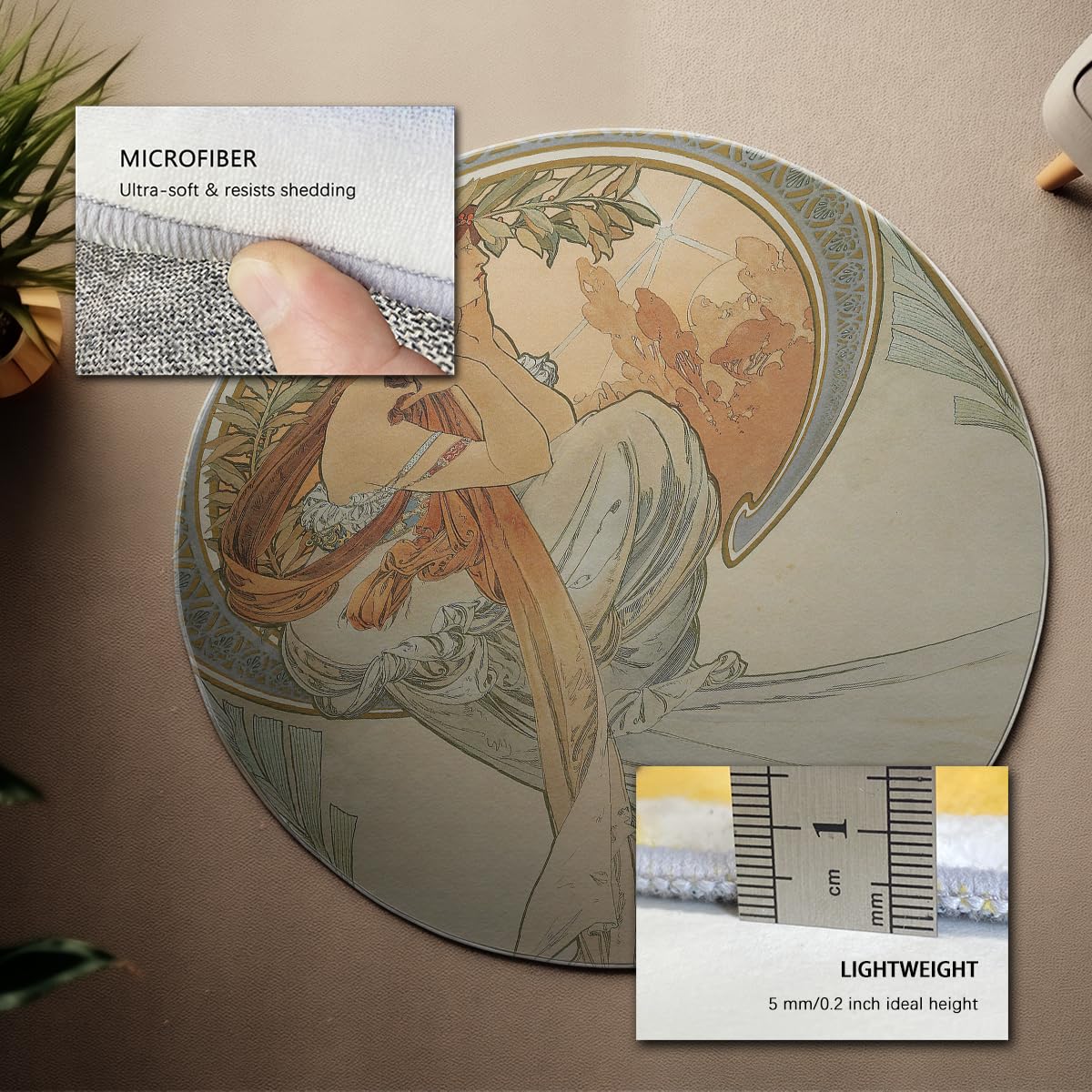 Vintage Lady Pattern Rundteppich 80cm Waschbare Teppiche | Nordischer Stil Eleganter Teppich, rutschfeste weiche fleckenresistente Teppiche für Schlafzimmer, Wohnzimmer, Foyer