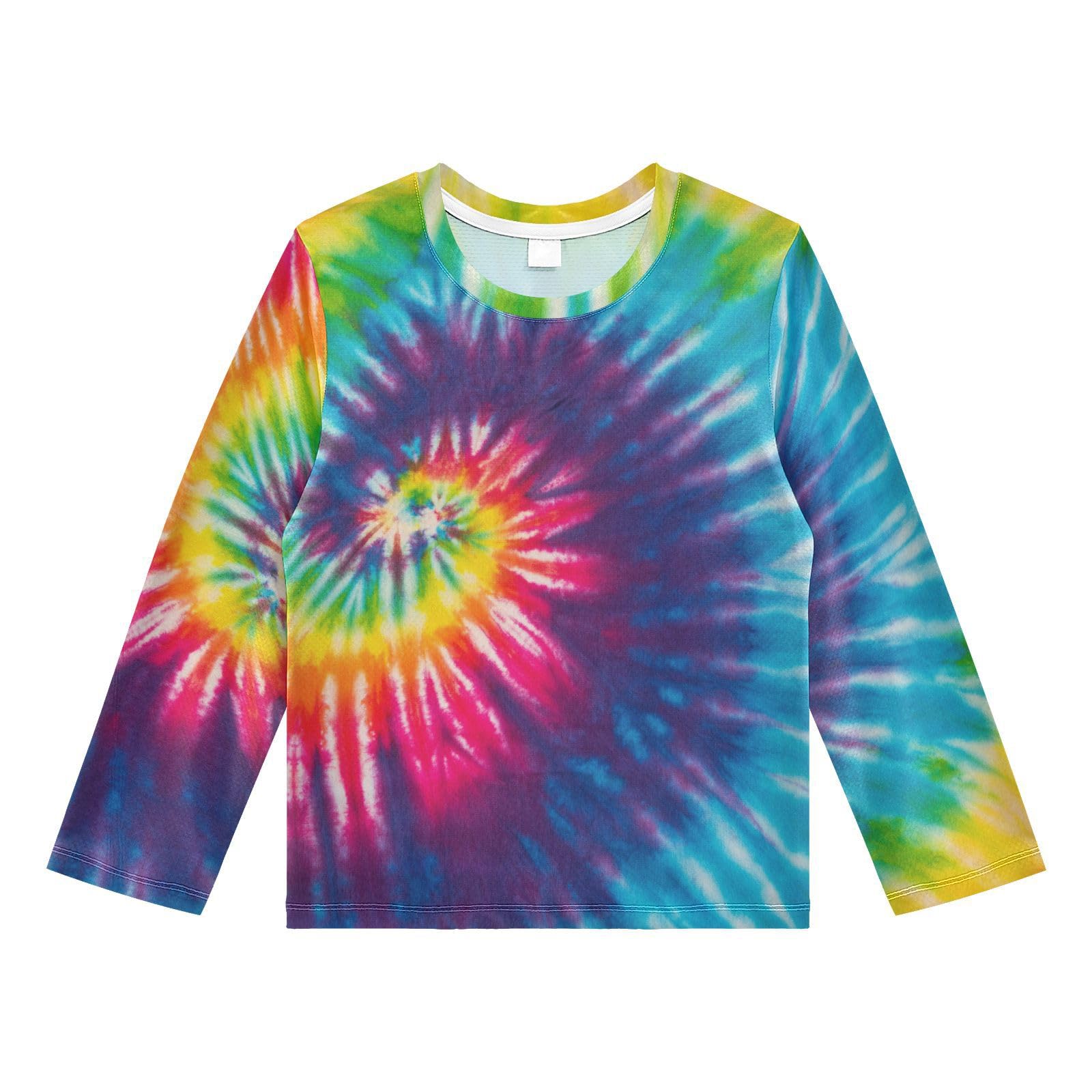 Tie Dye Rainbow Boys Long Sleeve Rash Guard UPF 50+ Toddler Boy Swimsuit Quick Dry Youth Fishing Shirt for Youth Kids Toddler Size 3T