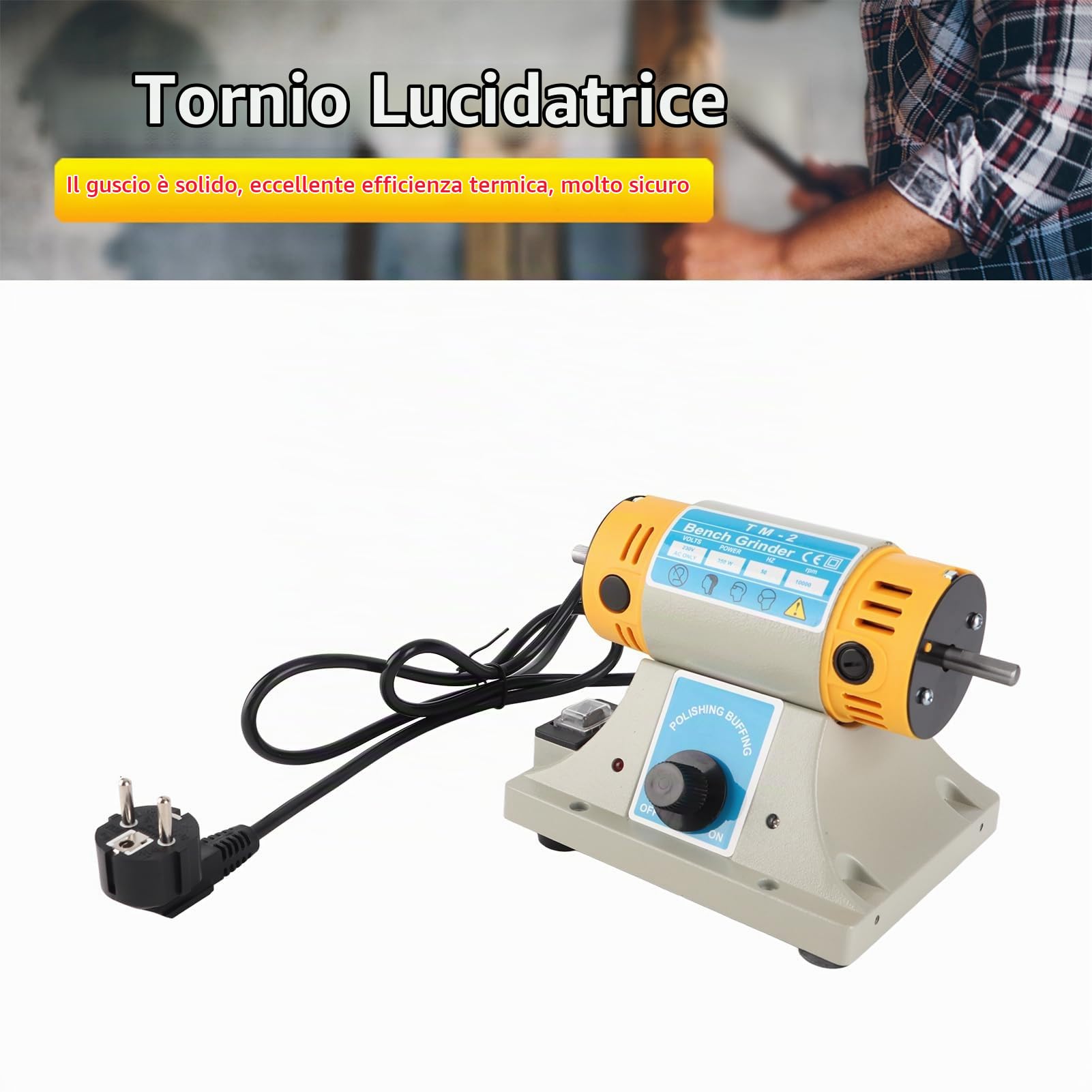 Lucidatrice da Banco 350W 220V con Velocità Variabile 0-10000 giri per Lavorazione Metallo e Legno