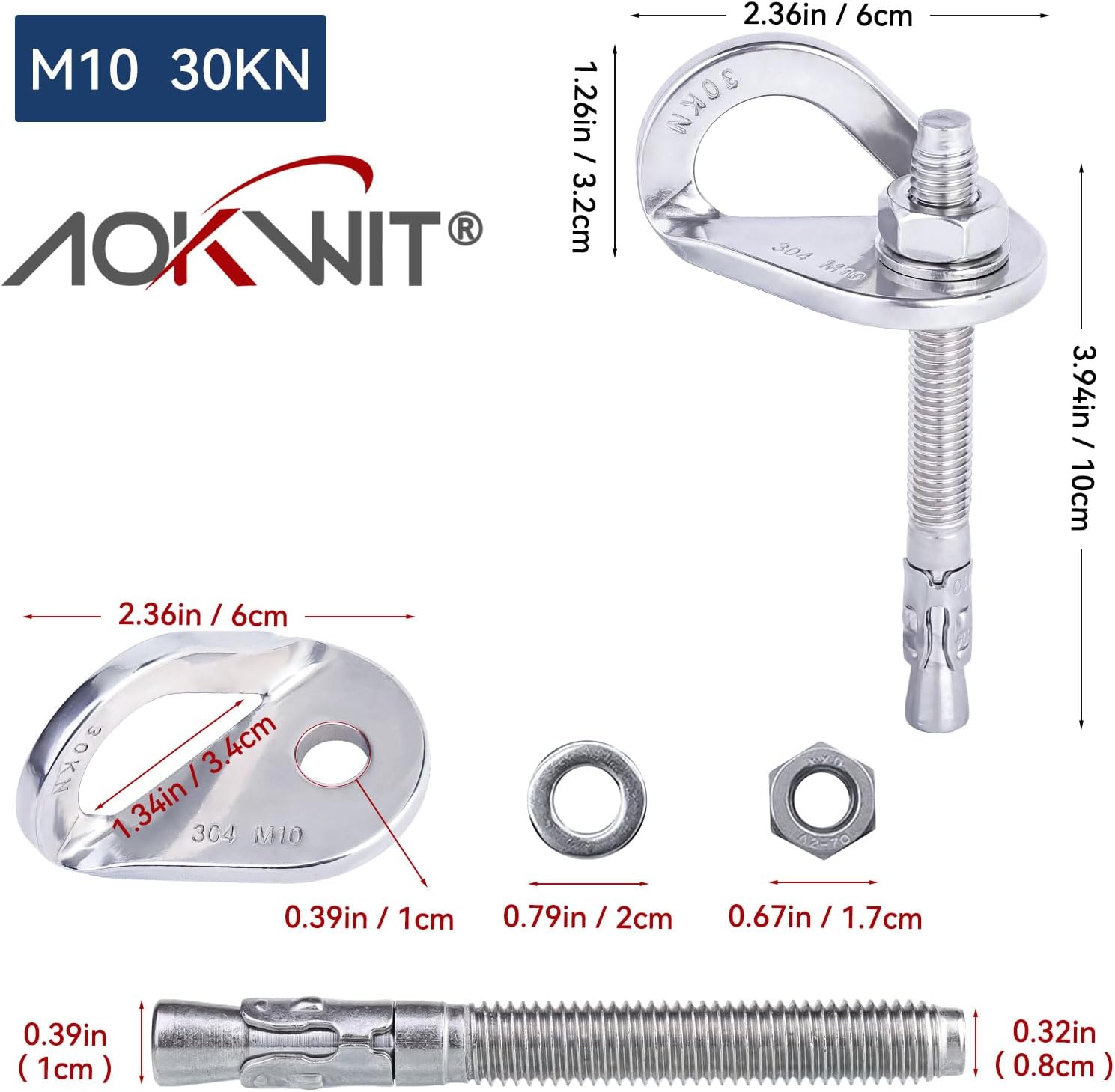 25kN Climbing Bolt Hangers Anchors Stainless Steel Climbing Holds Anchor Bolt Heavy Duty Expansion Bolt Piton Tiedown for Rock Climbing Rappelling Hammock Gym Wall Aerial Work Caving Rescue