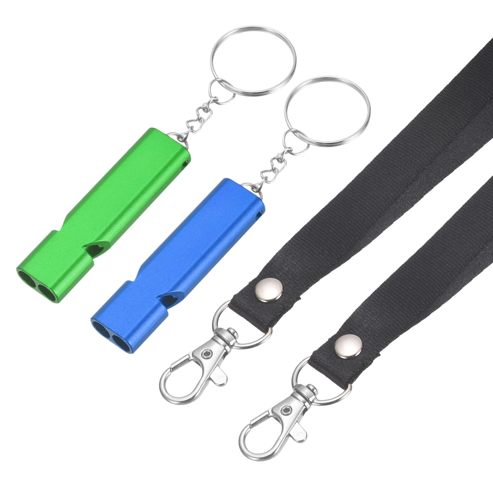 YELARXI Emergency Whistle, Aluminum Survival Whistles with Lanyard and Keychain Loud Safety Rescue Signaling, 2 Pcs & Blue/Green- Fitting for (Outdoor Camping/Hiking/Sports Game)