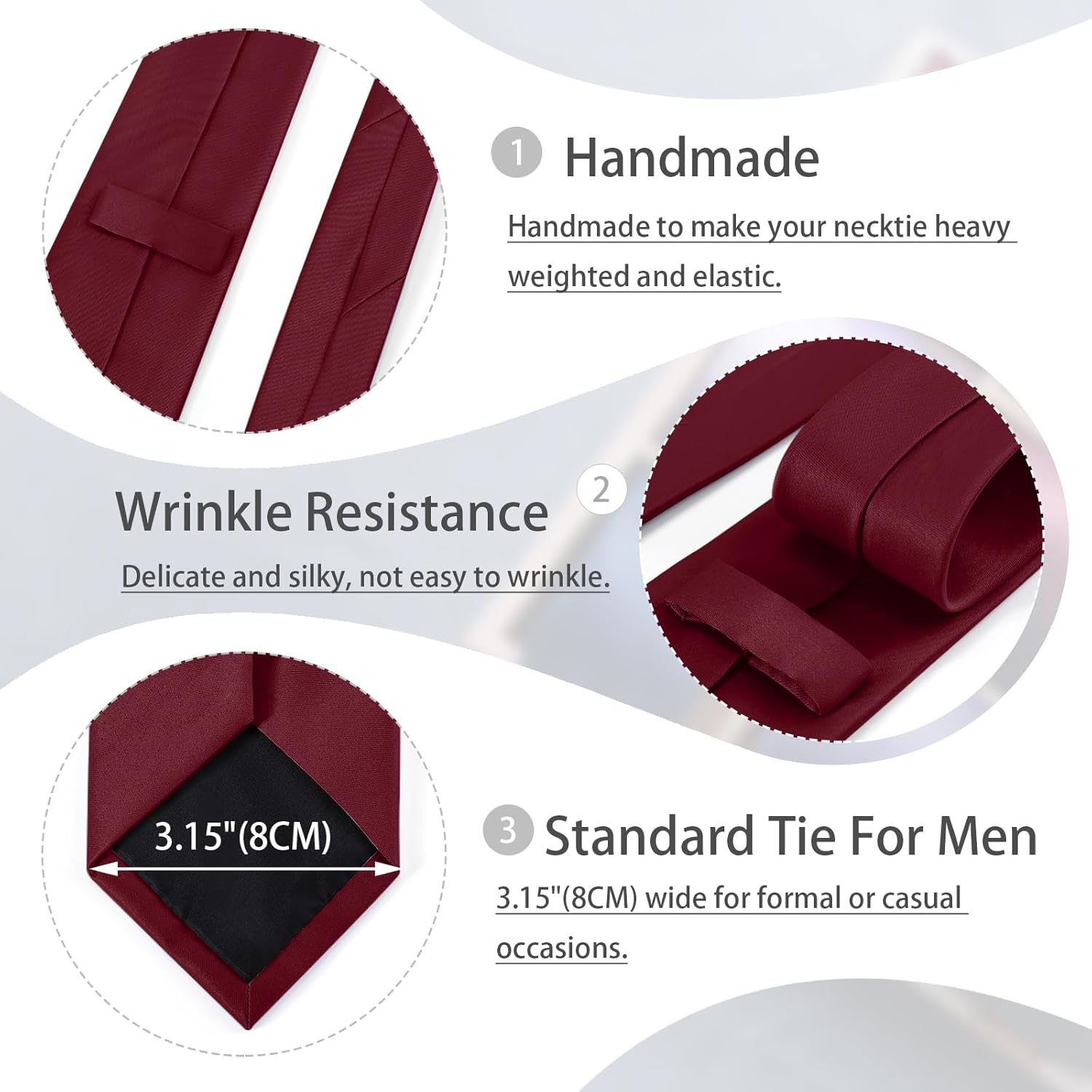 JUNMEISI Black Tie Set in Gift Box Mens Solid Color 3.15" (8CM) Black Necktie and Pocket Square Set - Image 5