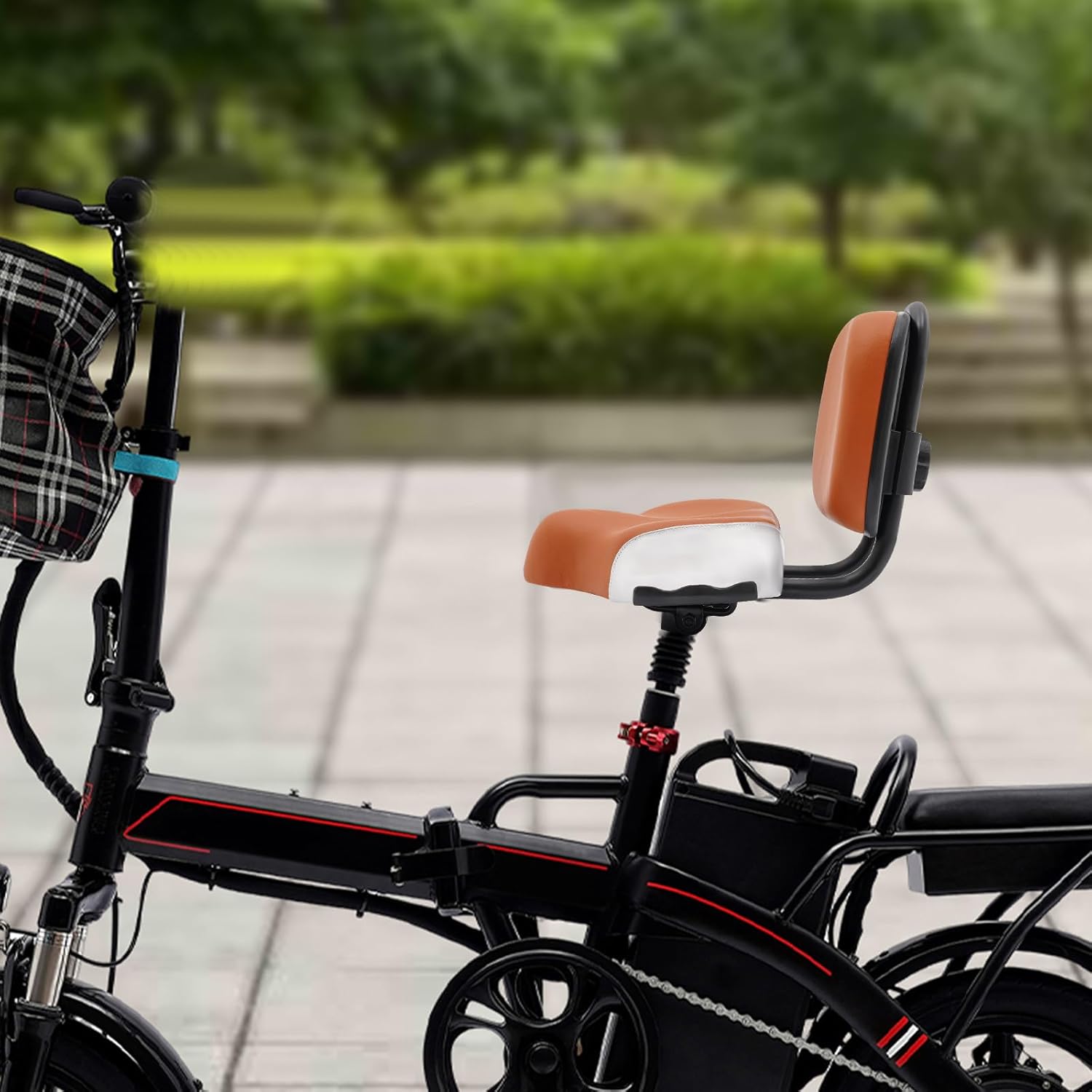 Bike Seat with Backrest, Bicycle Tricycle Saddle Seat with Back Support,Comfortable Wide Bike Seat Cushion Replacement for eBike, Tricycle, Big Bikes, Height Adjustable