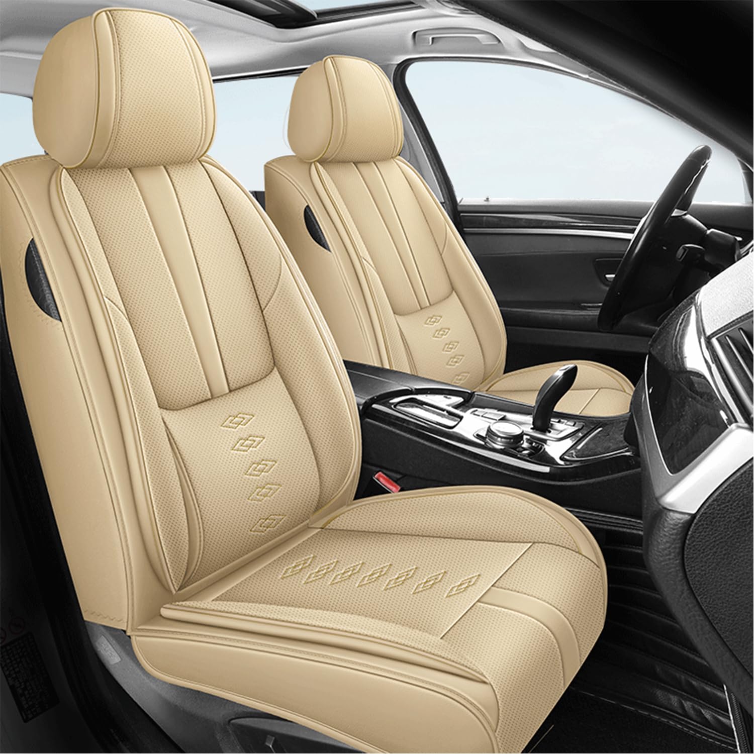 Car Seat Covers for Neon,for Dodge Neon 2000-2005,Leather Front Seat Covers,Airbag-Compatible Car Seat Protectors,Waterproof Seat Cover for Cars(Beige,2PCS Only)