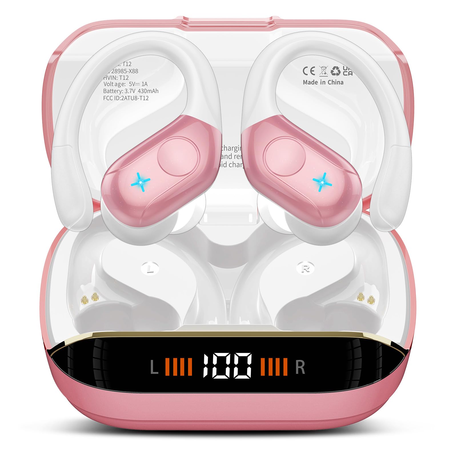 Qecnato Wireless Earbuds, Bluetooth Headphones Ear Buds, IP7 Waterproof Sports Earphones Bluetooth Earbuds with 4 ENC Mic, Running, Blush Pink