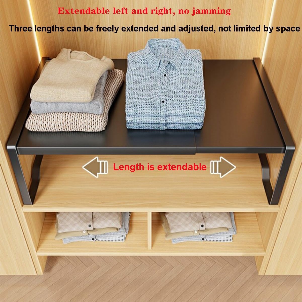 Stackable Expandable Wardrobe Shelf Expandable Cabinet Shelf Organizer Metal Shelf for Freezer Adjustable Length for Wardrobes Cabinets(Three Pack,L38-62cm*W35cm*H22cm)