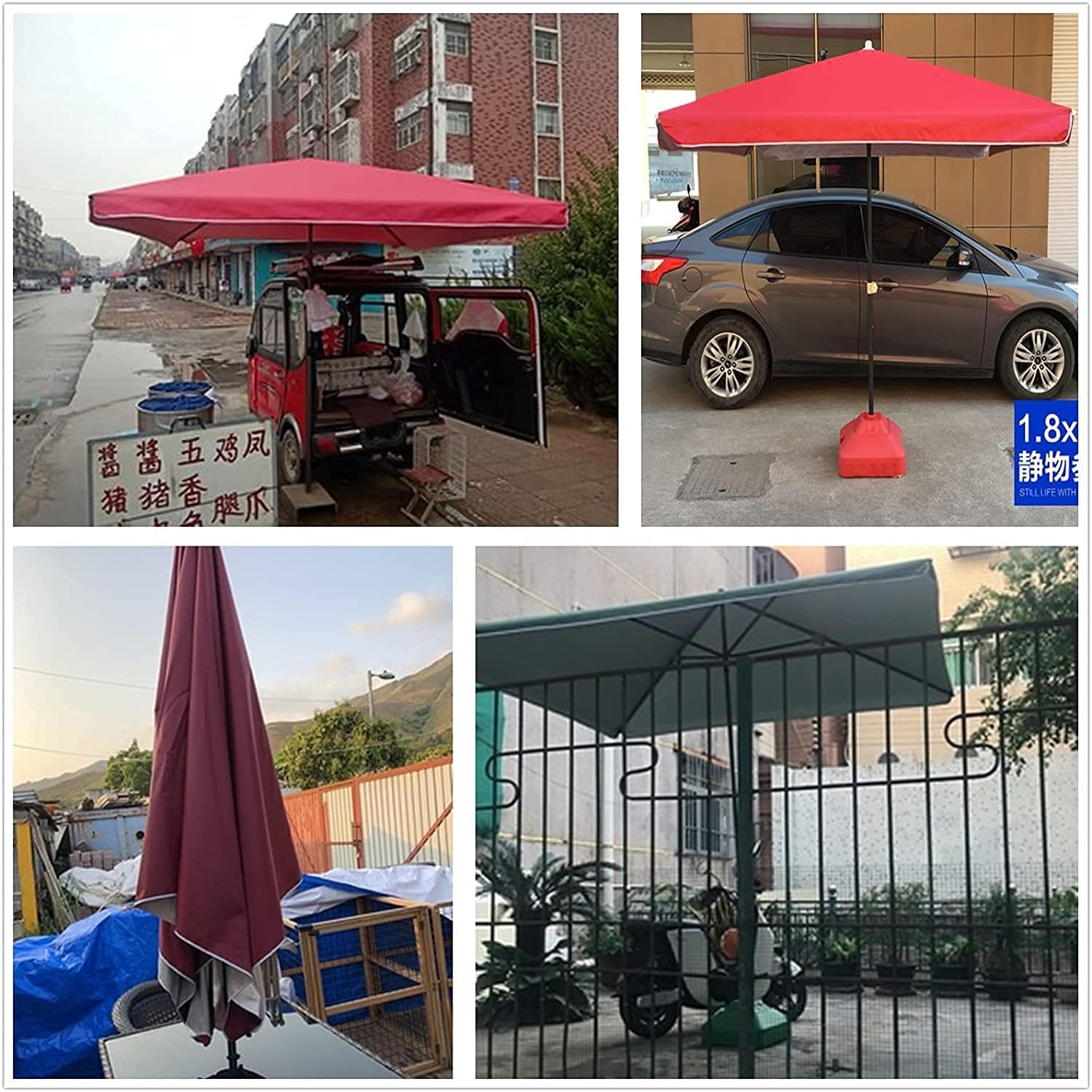 Rectangular Sun Umbrellawith Base, Height-Adjustable Patio Umbrella, UV Protection Outdoor Umbrella, for Garden, Beach, Small, Balcony, Red, 2.0M*2.0M
