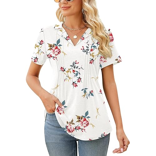 Kistore Womens Short Sleeve Polo T Shirts V Neck Summer Basic Tops Fashion 2025 Business Casual Work Blouse S-XXL