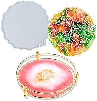 Vista 1 de Geode Agate Tray Resin Mold Silicone for Epoxy, Polymer Clay, Platter, Serving Board, with Metal Frame, Round 10.2inch