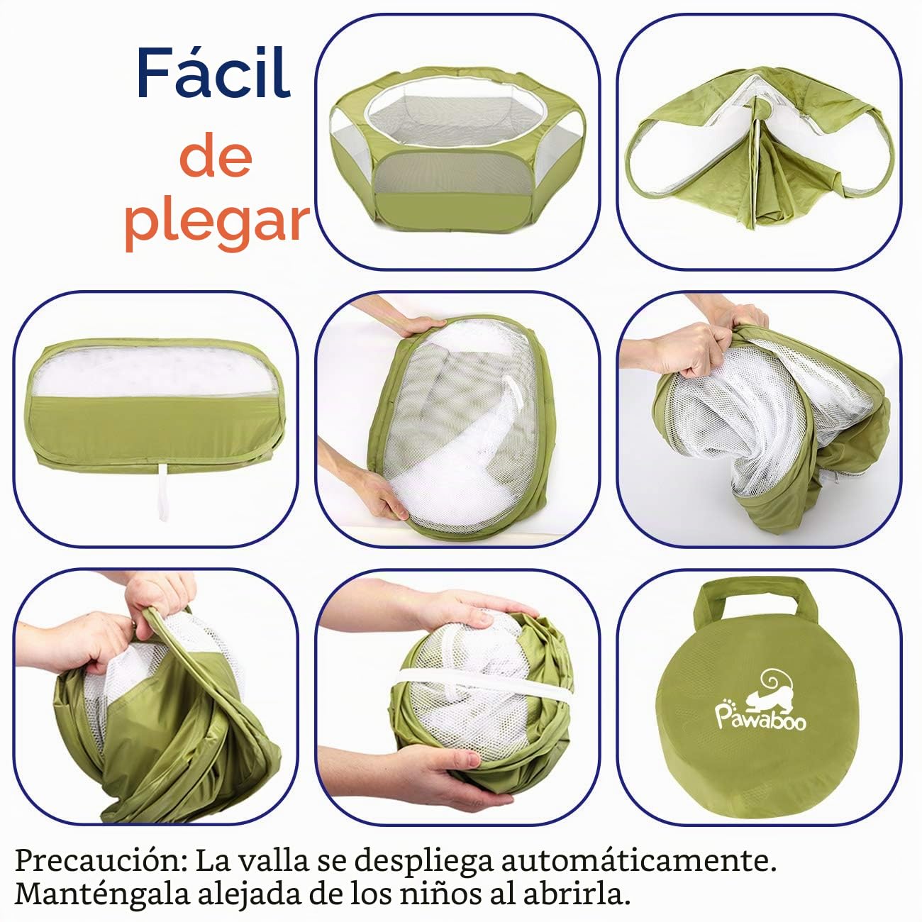 Pawaboo Valla de Animales Portátil de Oxford, Parque de Animales Plegable con Tres Varillas Metálicas y Amplia Abertura para Erizos Ardillas Gatos Dragón y Conejos - Verde de Aguacate