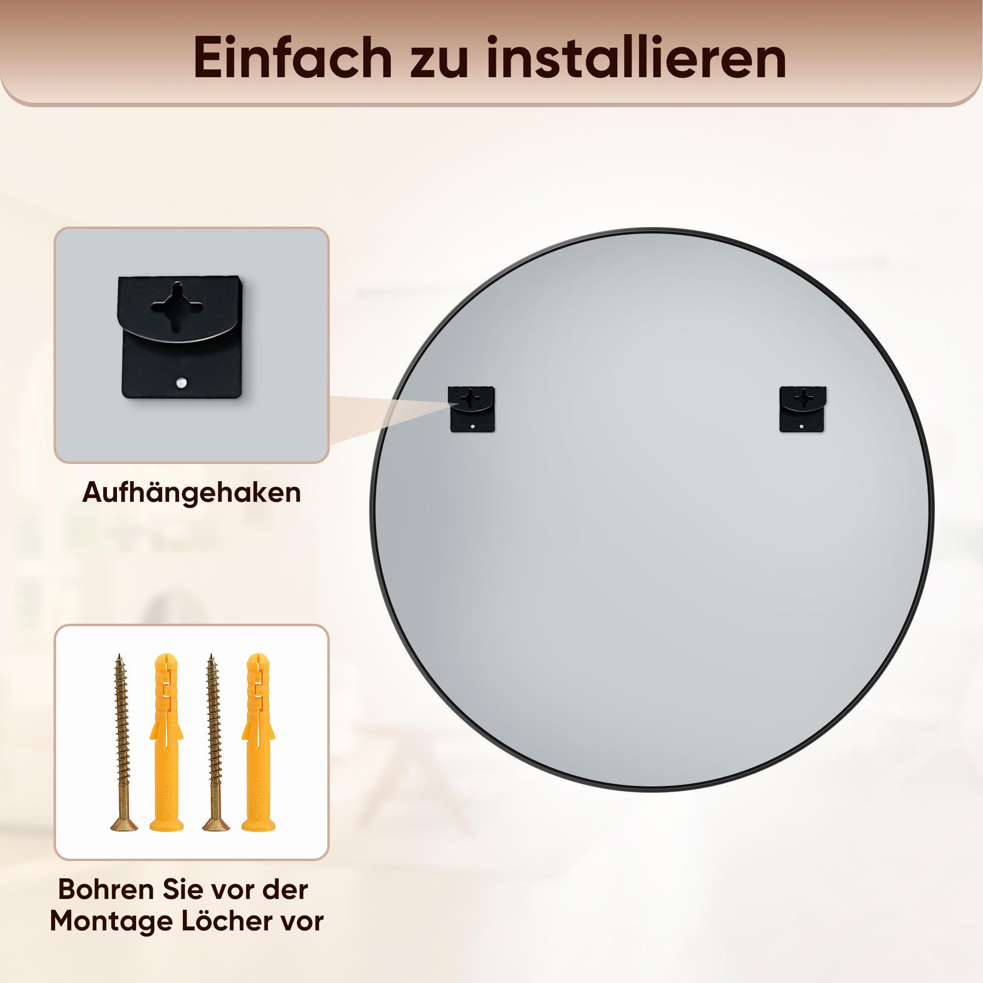 Antok Spiegel Rund, 81cm Schwarz Dekorative Wandspiegel für Bad, Eitelkeit, Wohnzimmer, Eingangsbereich, Runder Spiegel Hängend oder Lehnend, Aluminium Rahmen