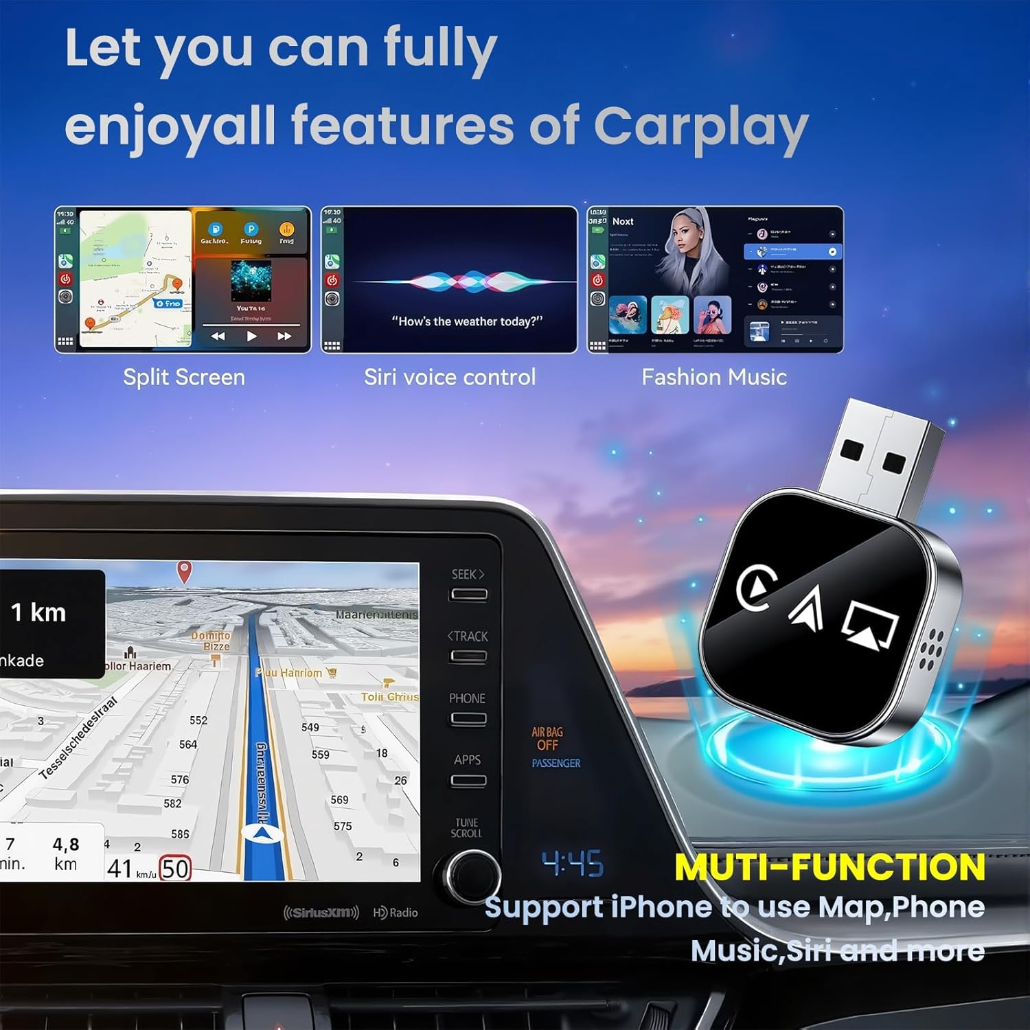 2026 Upgrade 3 in 1 Screen Mirroring for iOS Android Phone,Wired to Wireless Screen Mirroring Carplay Adapter for Car,Mirror Link Auto Adapter with 2.4/5Ghz WiFi & Bluetooth 5.0