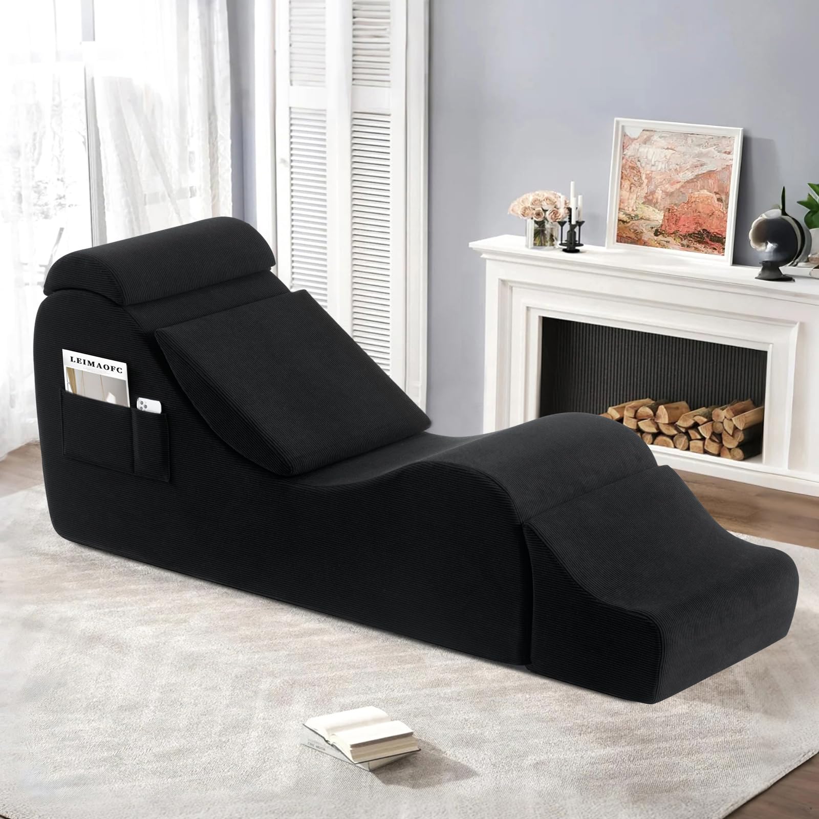 LEIMAOFC Yoga Chair Lounge Black with Ottoman