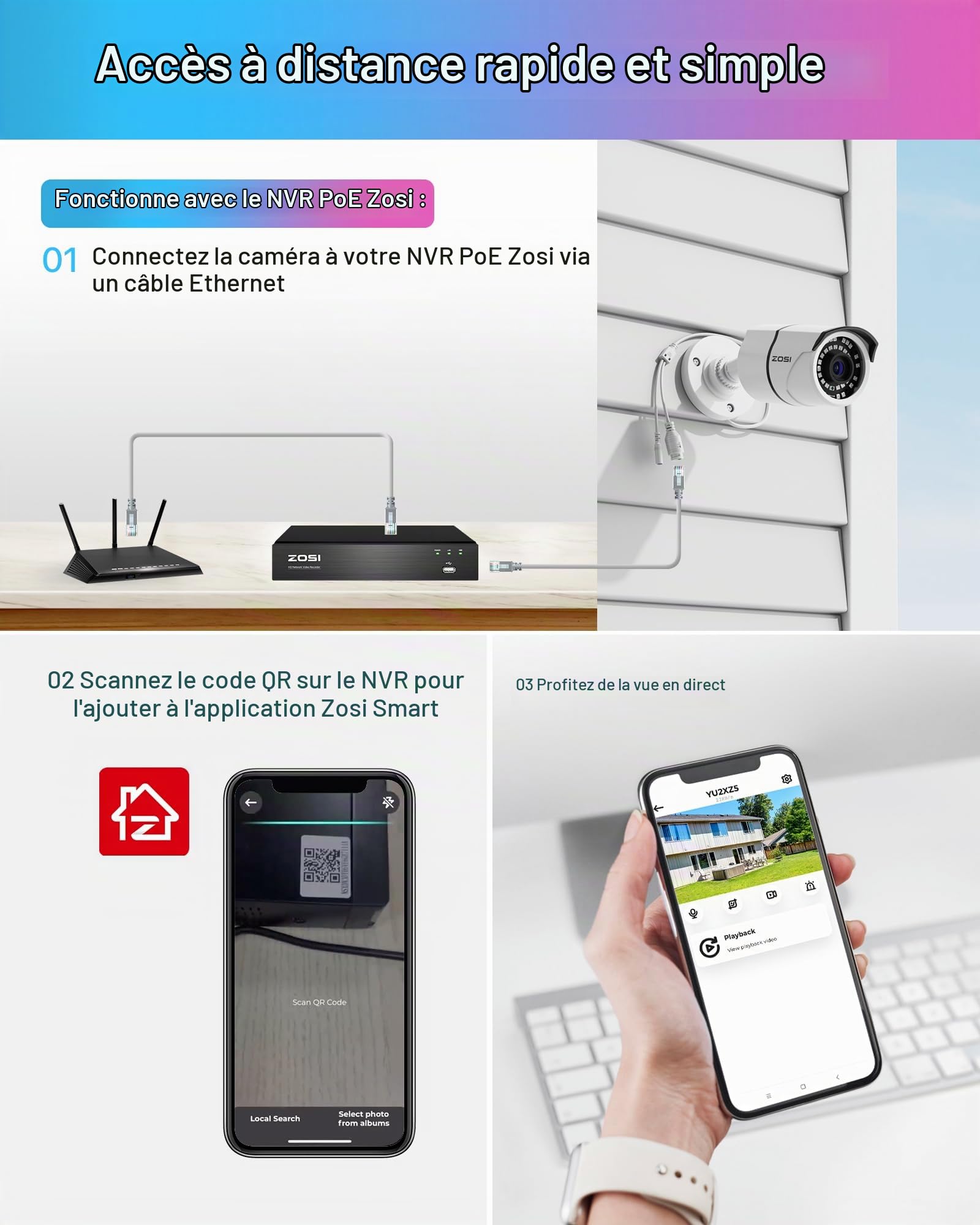 ZOSI ZG2615E Caméra IP PoE 5 MP avec vision nocturne pour intérieur et extérieur Système de surveillance Alimentation par Ethernet Fonctionne uniquement avec ZOSI PoE NVR, ZR16DK, ZR08EN, ZR08DN,