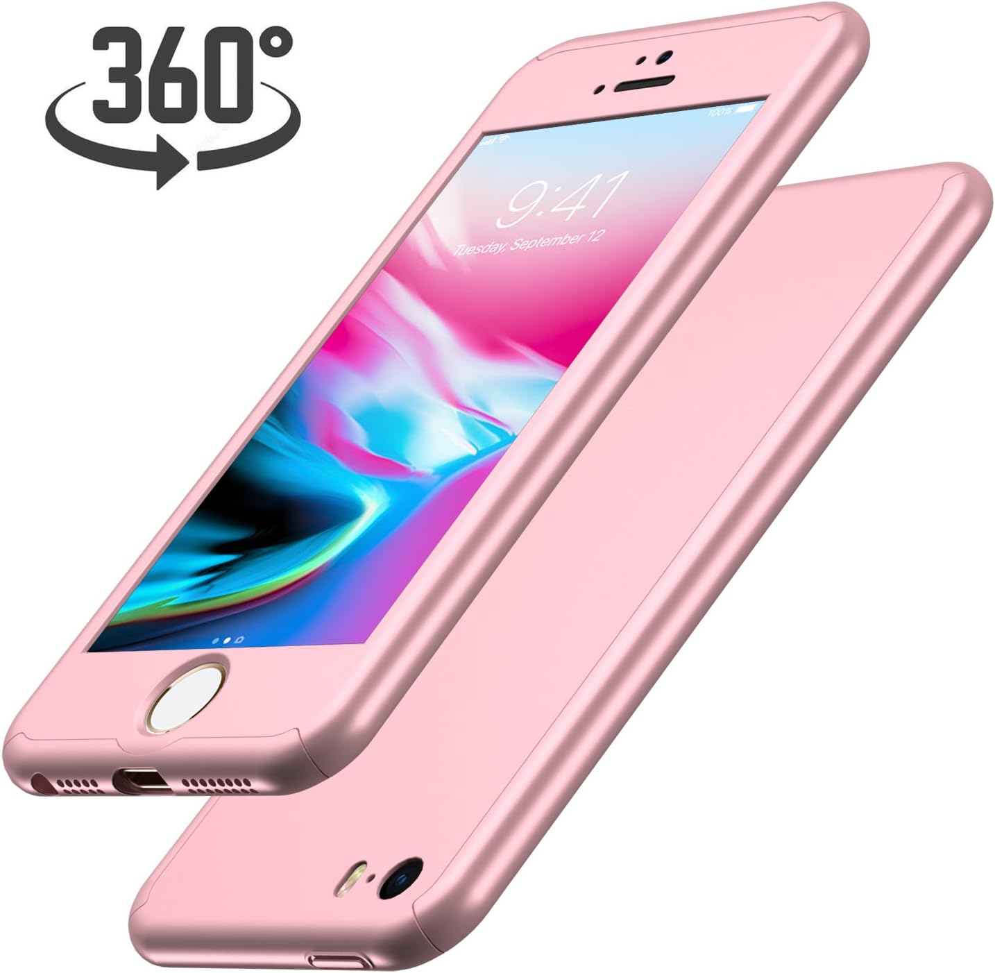Luckydeer iPhone SE Case with Tempered Glass Screen Protector, iPhone 5 Case 360 Degree Protection Hard PC Ultra Thin Slim Full Body Lightweight iPhone 5S Case Rose Gold - 4.0inch (Rose Gold)