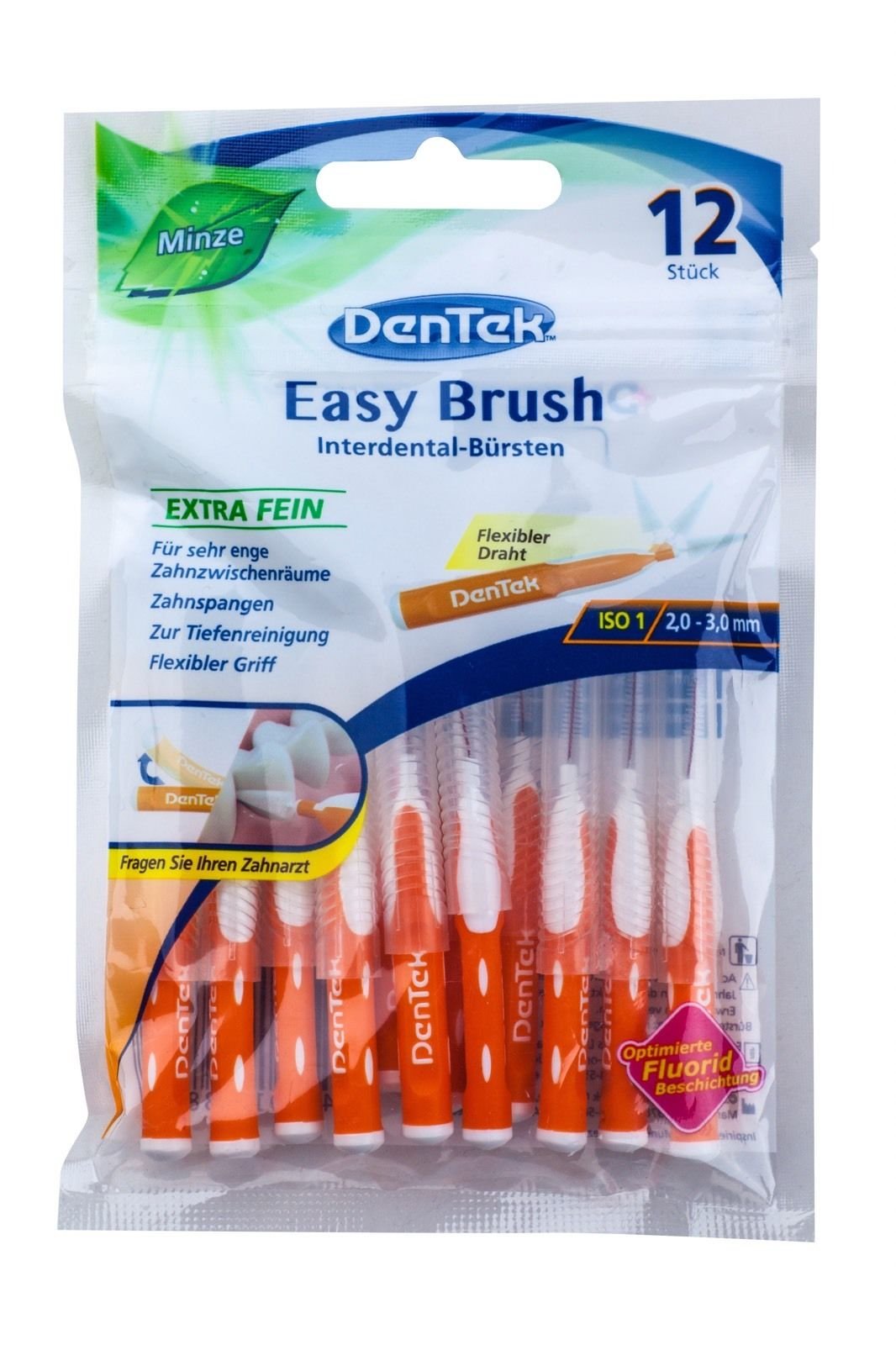 DenTek Easy Brush 2.0 mm - 3.0 mm Extra Fine ISO: 1, Transparent, 1 count (Pack of 12)