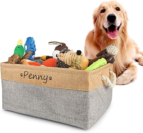 Miniatura 2 de Cesta de juguetes personalizada para perros con nombre, canasta de juguetes personalizada para perros, contenedor de almacenamiento de alimentos