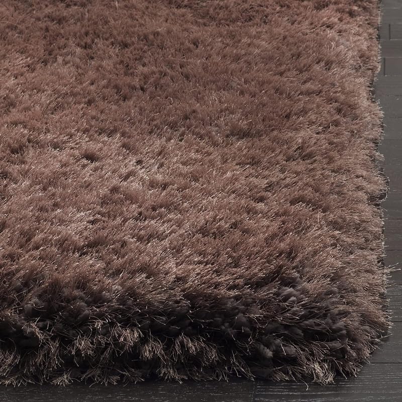 Image of Luxury Shaggy Carpet Solid Plain Fluffy Fur Rectangular Rugs For Bedroom Living Room 2X6 Feet Microfiber & Polyster Modern Interior Floor Mat Brown