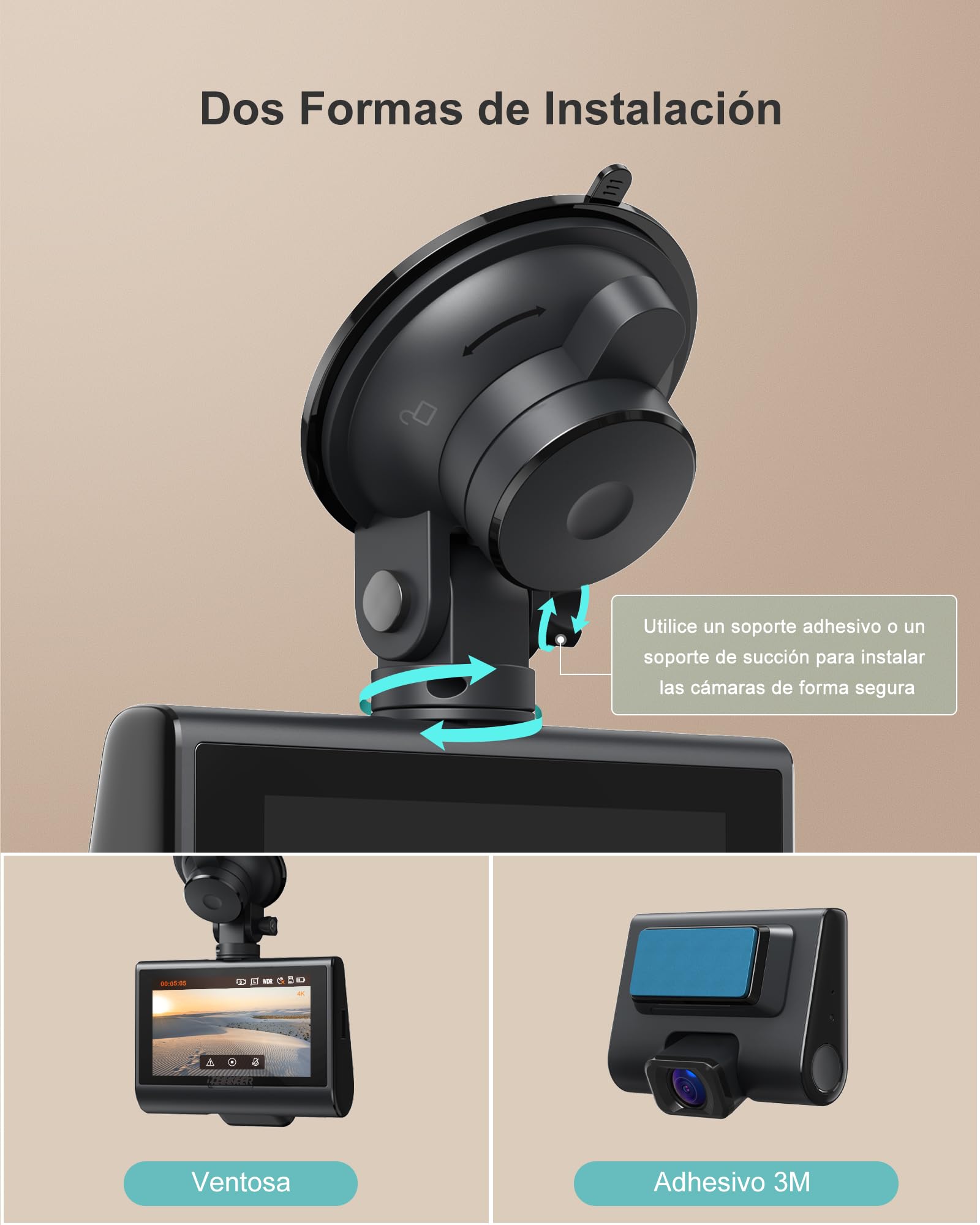 iZEEKER 4K Dashcam, WiFi GPS Cámara de Coche Frontal y Trasera, 4K+1080P Doble Dash CAM Coche con Tarjeta SD de 32GB, Pantalla Táctil IPS de 3'', Control App, Visión Nocturna, WDR, 170° Gran Angular
