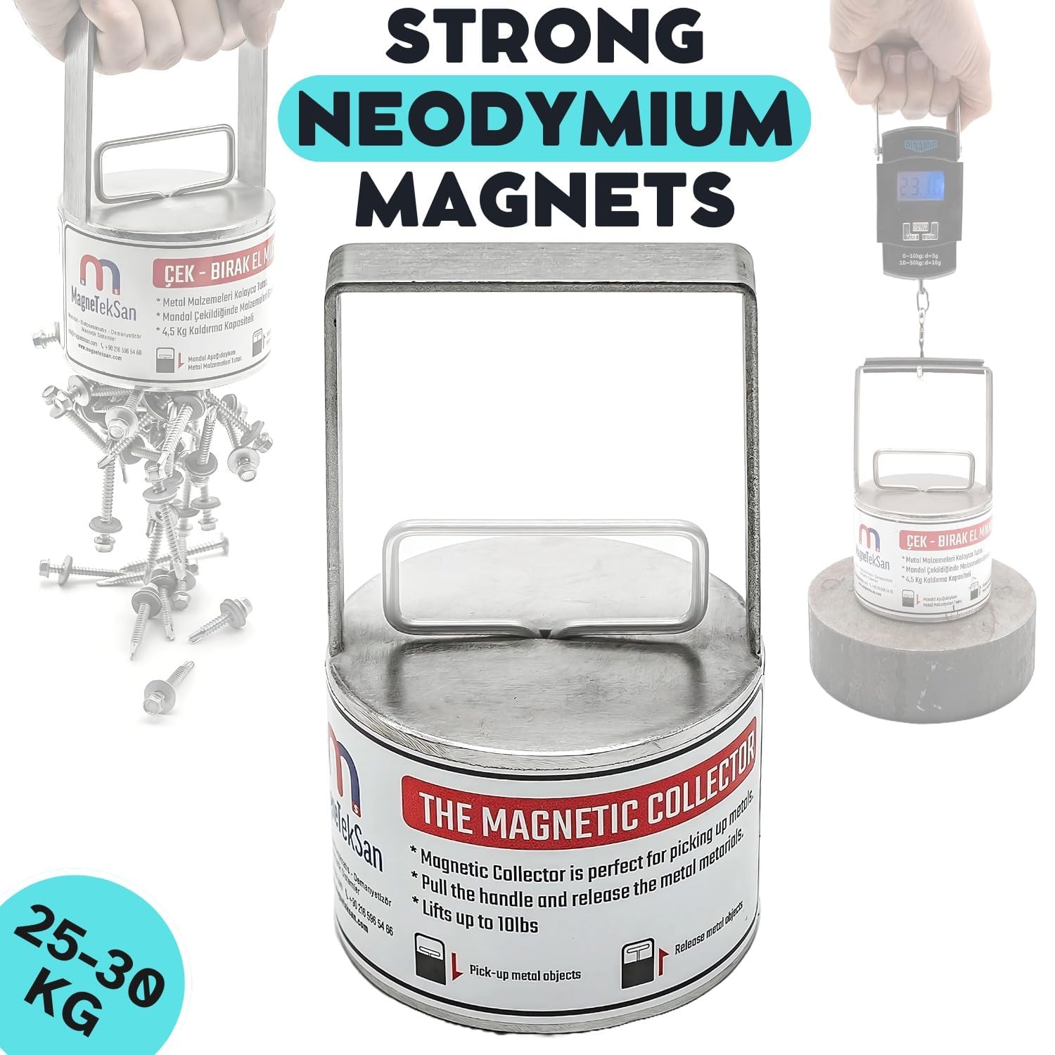 Handheld magnes do podnoszenia – magnetyczny kolekcjonerski – stal nierdzewna – siła ciągnąca 25 kg – magnes ciągnący – przenośny magnes do noszenia – metalowy magnes kolekcjonerski