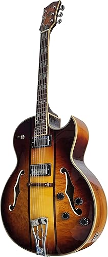 Miniatura 3 de IYV Guitarra eléctrica de cuerpo semihueco de 6 cuerdas, derecha, natural (IJZ-500 NA)