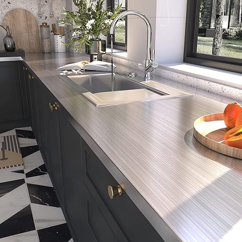 Miniatura 3 de VIOPVERY Papel de contacto de acero inoxidable plateado de 11.8 x 197 pulgadas, papel de pared para despegar y pegar, impermeable, fácil de quitar,