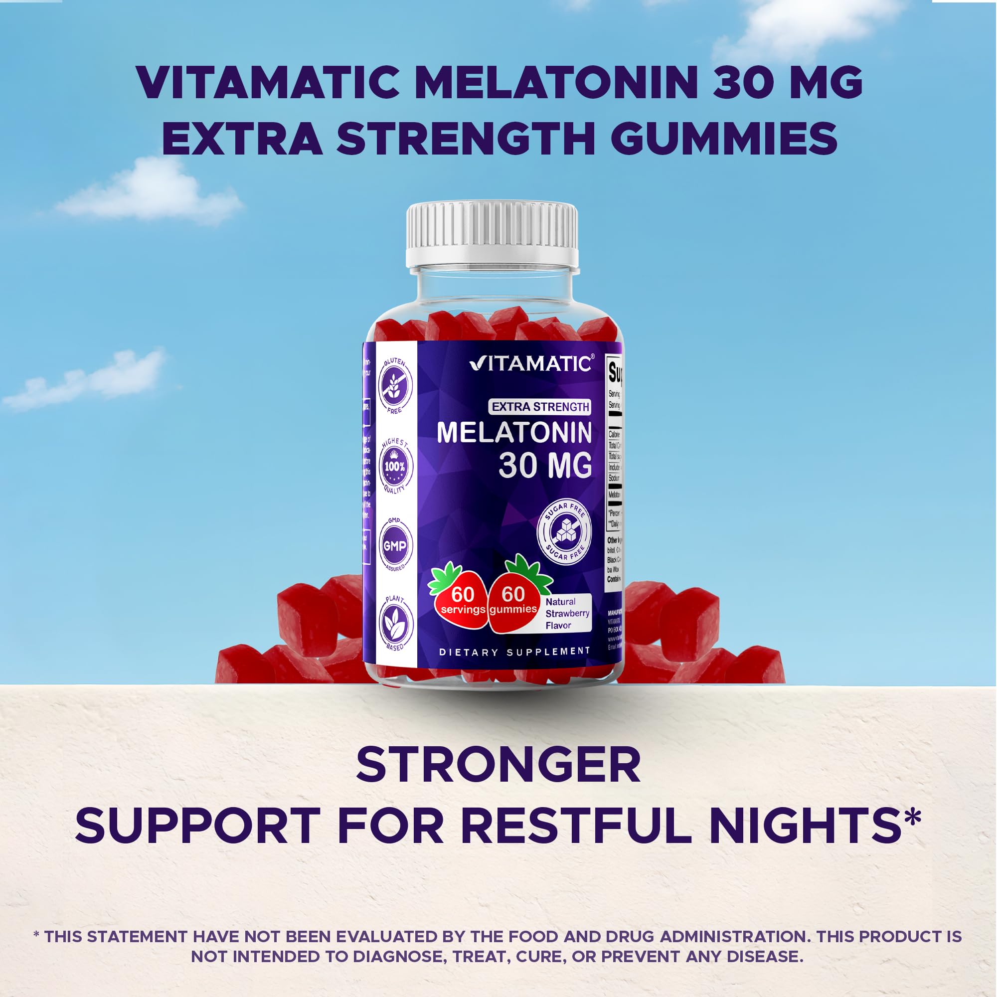 Vitamatic Extra Strength Melatonin 30 mg, Pectin Based, 60 Gummies — Amazon image 6