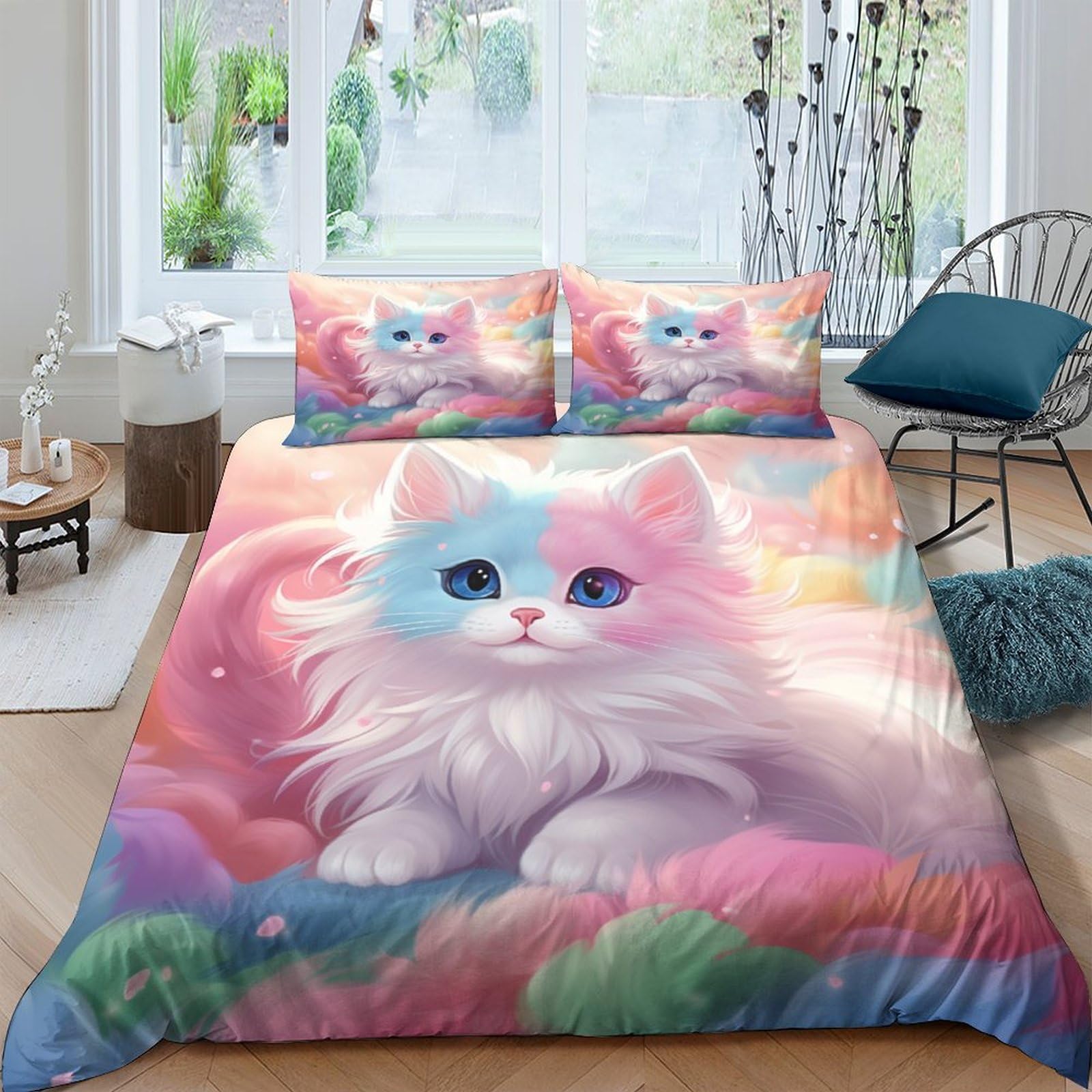 Linge de lit imprimé chat en microfibre premium avec fermeture éclair