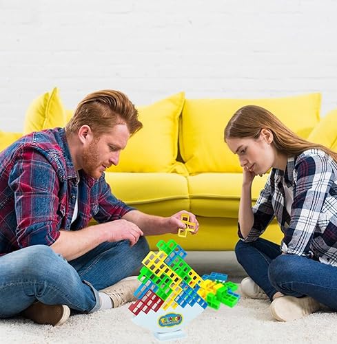 Miniatura 8 de Olleey Juego de 48 piezas de torre Tetra para ataque, bloques de construcción apilables de equilibrio para 2 a 4 jugadores, tablero, niños, adultos,