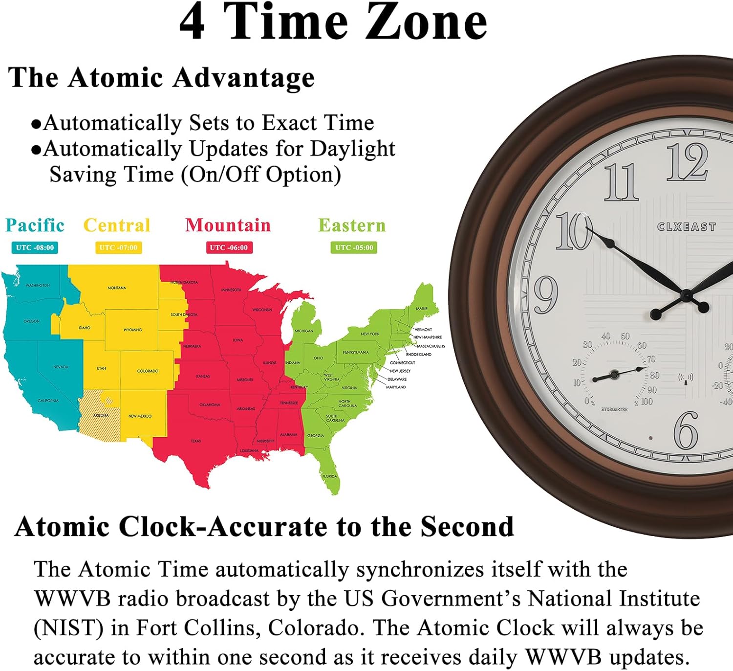 Split image of the clock face, showing it unlit in daylight on one side and illuminated at night on the other.